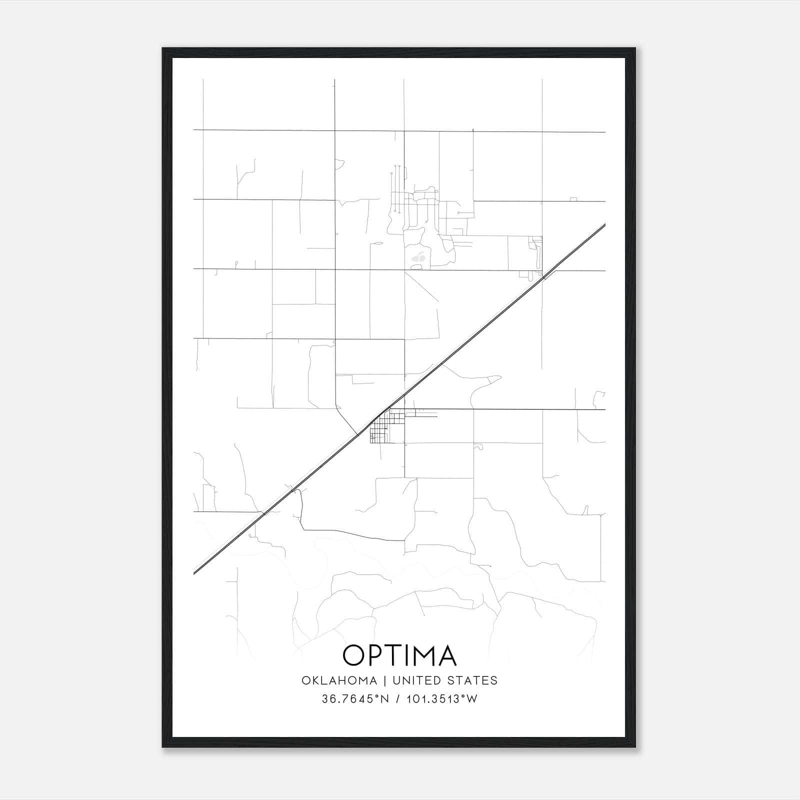 Optima Oklahoma Map Poster, Modern Home Decor Wall Art Print Optima Oklahoma Map Poster, Modern Home Decor Wall Art Print