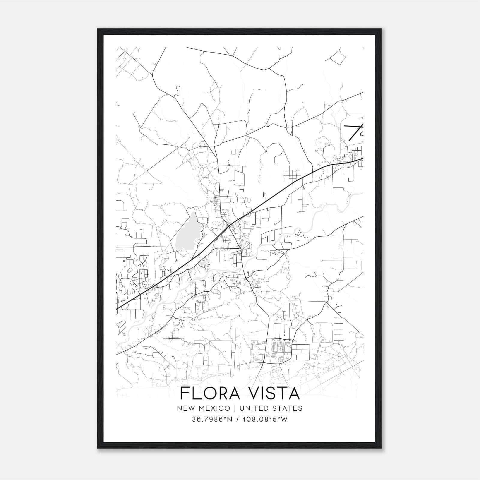 Flora Vista New Mexico Map Poster, Modern Home Decor Wall Art Print Flora Vista New Mexico Map Poster, Modern Home Decor Wall Art Print