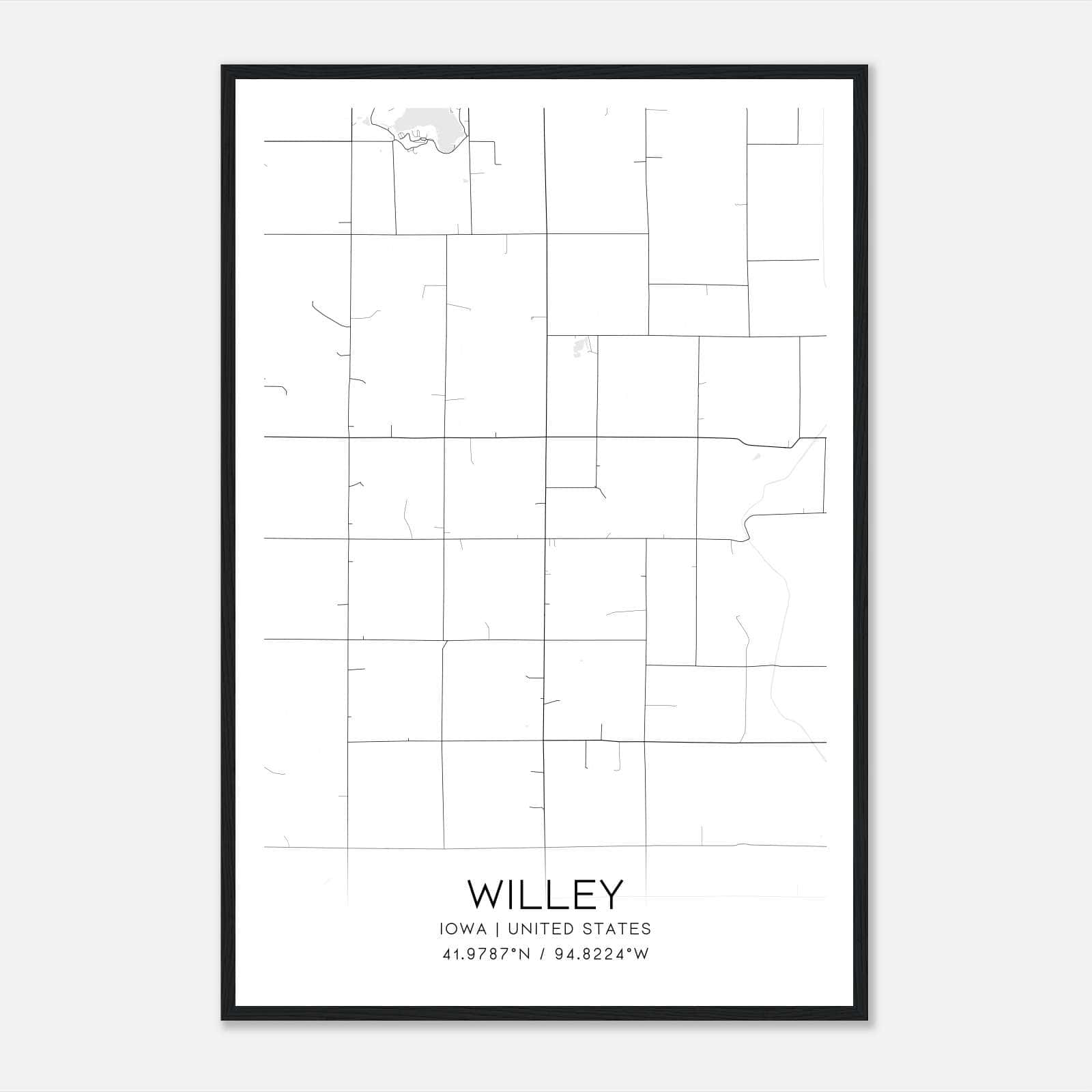 Willey Iowa Map Poster, Modern Home Decor Wall Art Print Willey Iowa Map Poster, Modern Home Decor Wall Art Print