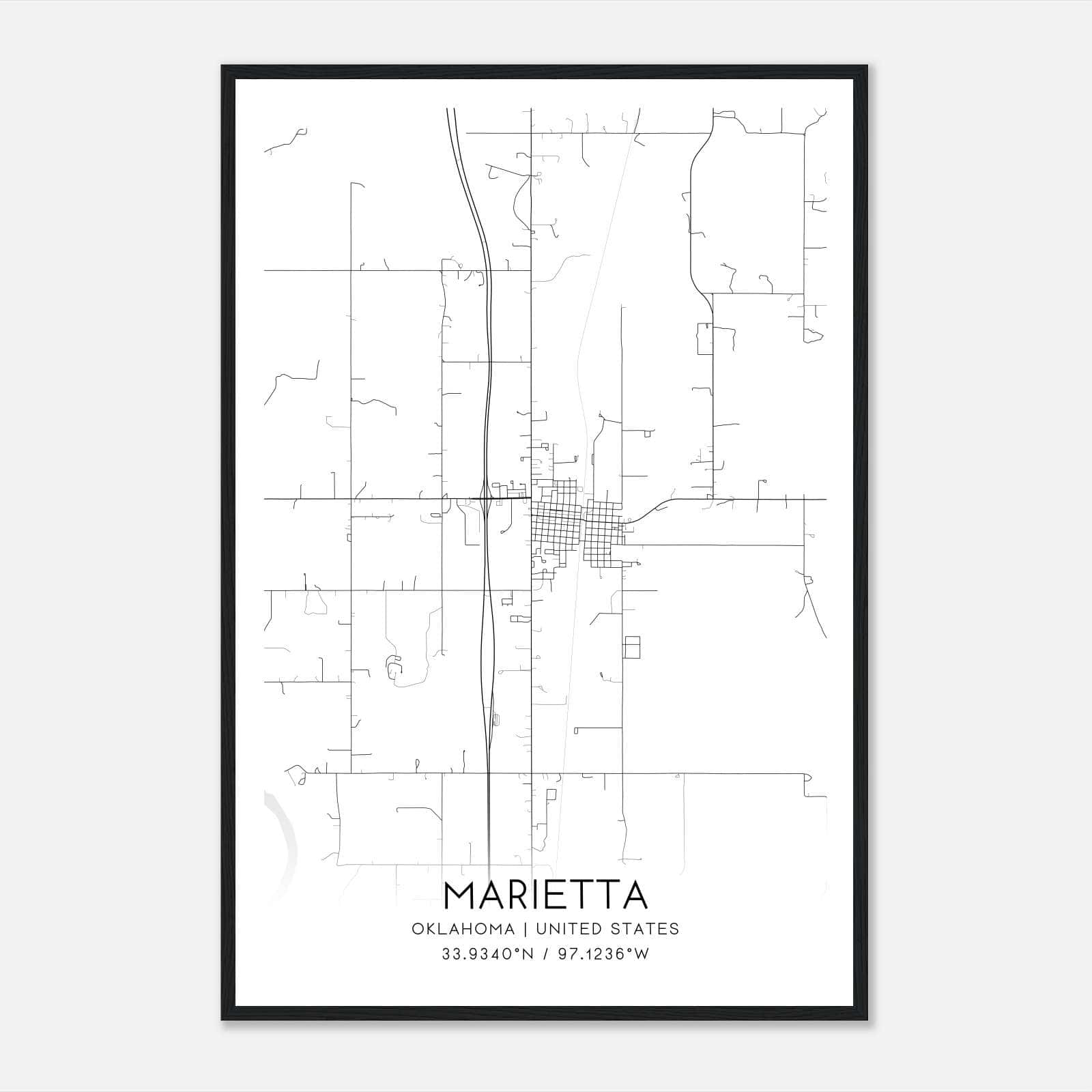 Marietta Oklahoma Map Poster, Modern Home Decor Wall Art Print Marietta Oklahoma Map Poster, Modern Home Decor Wall Art Print