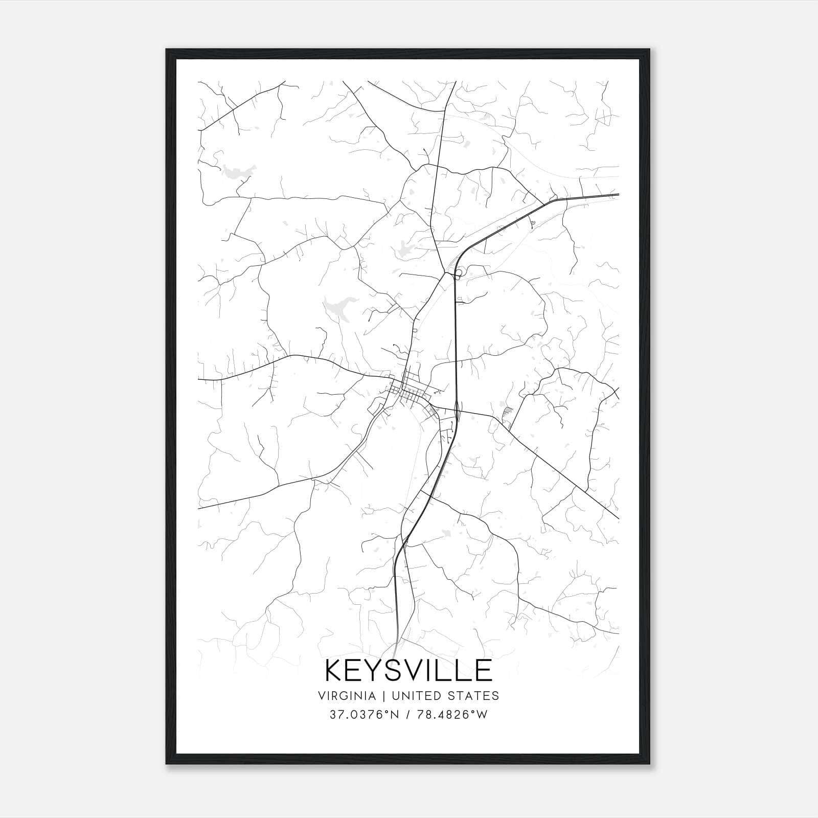 Keysville Virginia Map Poster, Modern Home Decor Wall Art Print Keysville Virginia Map Poster, Modern Home Decor Wall Art Print