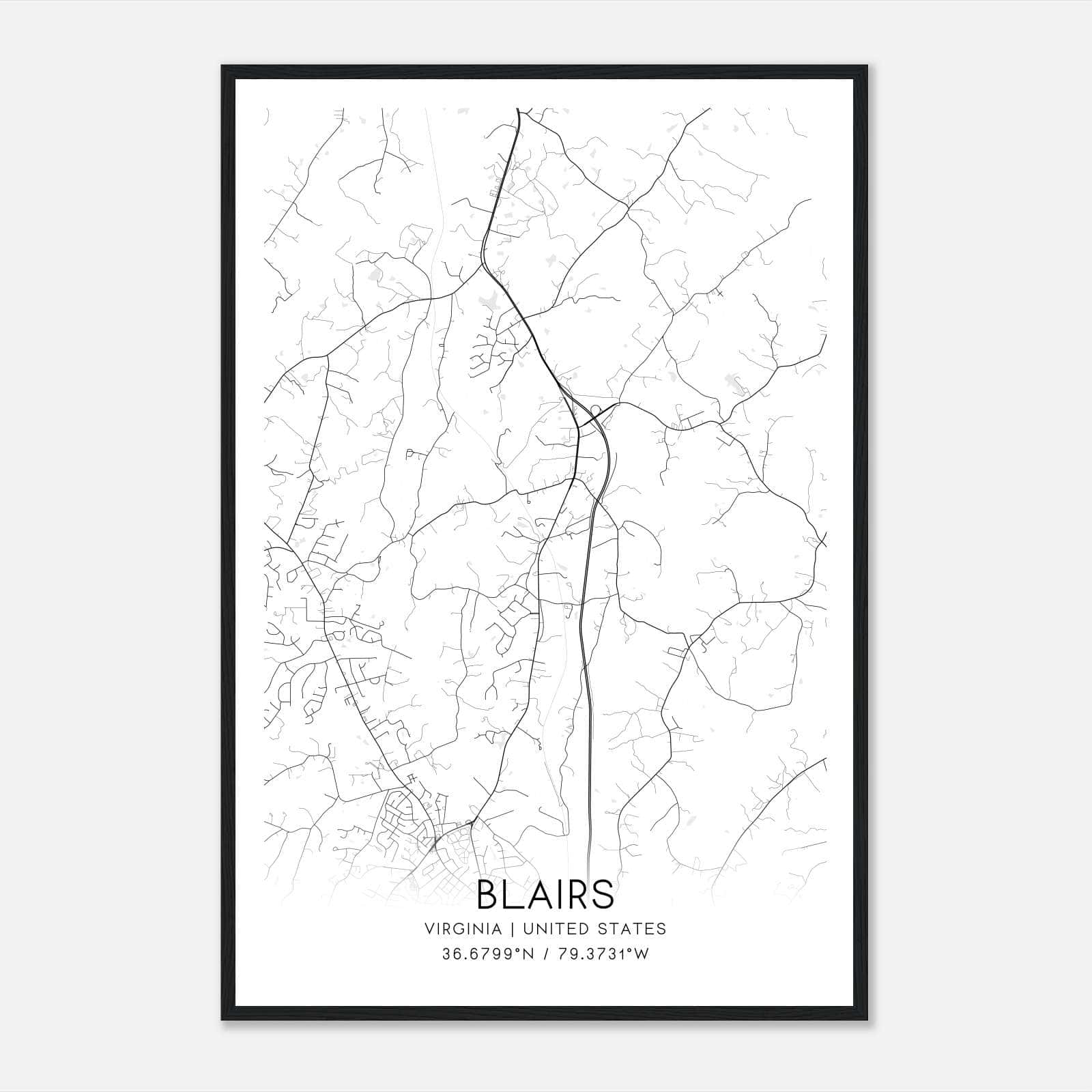 Blairs Virginia Map Poster, Modern Home Decor Wall Art Print Blairs Virginia Map Poster, Modern Home Decor Wall Art Print
