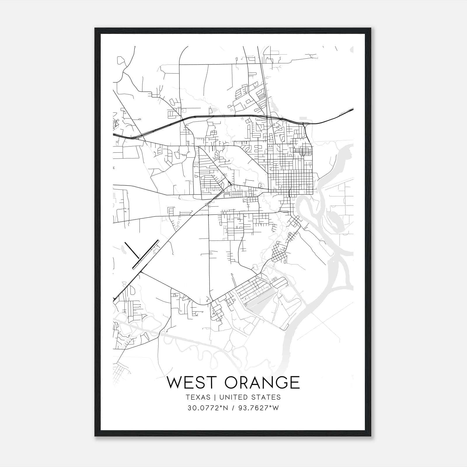 West Orange Texas Map Poster, Modern Home Decor Wall Art Print West Orange Texas Map Poster, Modern Home Decor Wall Art Print