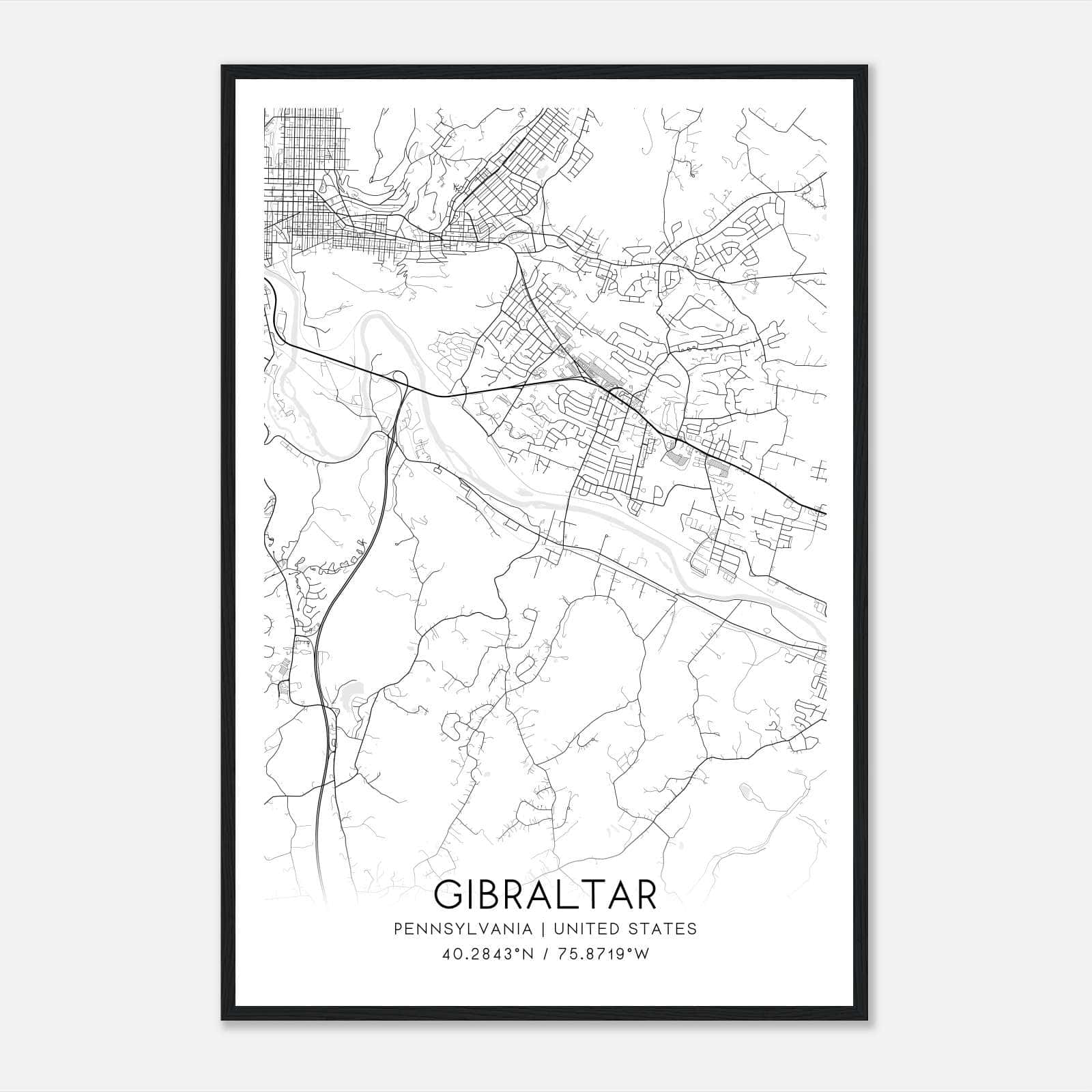 Gibraltar Pennsylvania Map Poster, Modern Home Decor Wall Art Print Gibraltar Pennsylvania Map Poster, Modern Home Decor Wall Art Print
