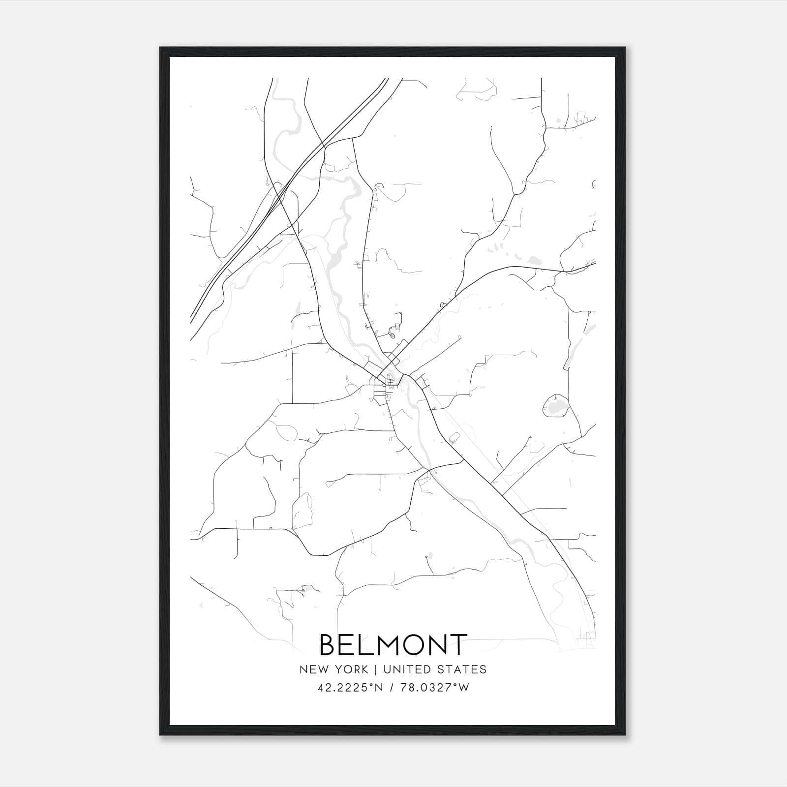Belmont New York Map Poster, Modern Home Decor Wall Art Print Belmont New York Map Poster, Modern Home Decor Wall Art Print