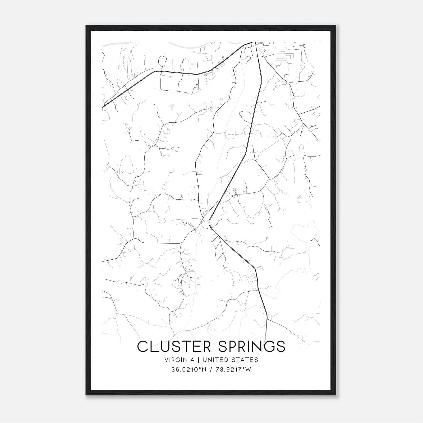 Cluster Springs Virginia Map Poster, Modern Home Decor Wall Art Print Cluster Springs Virginia Map Poster, Modern Home Decor Wall Art Print