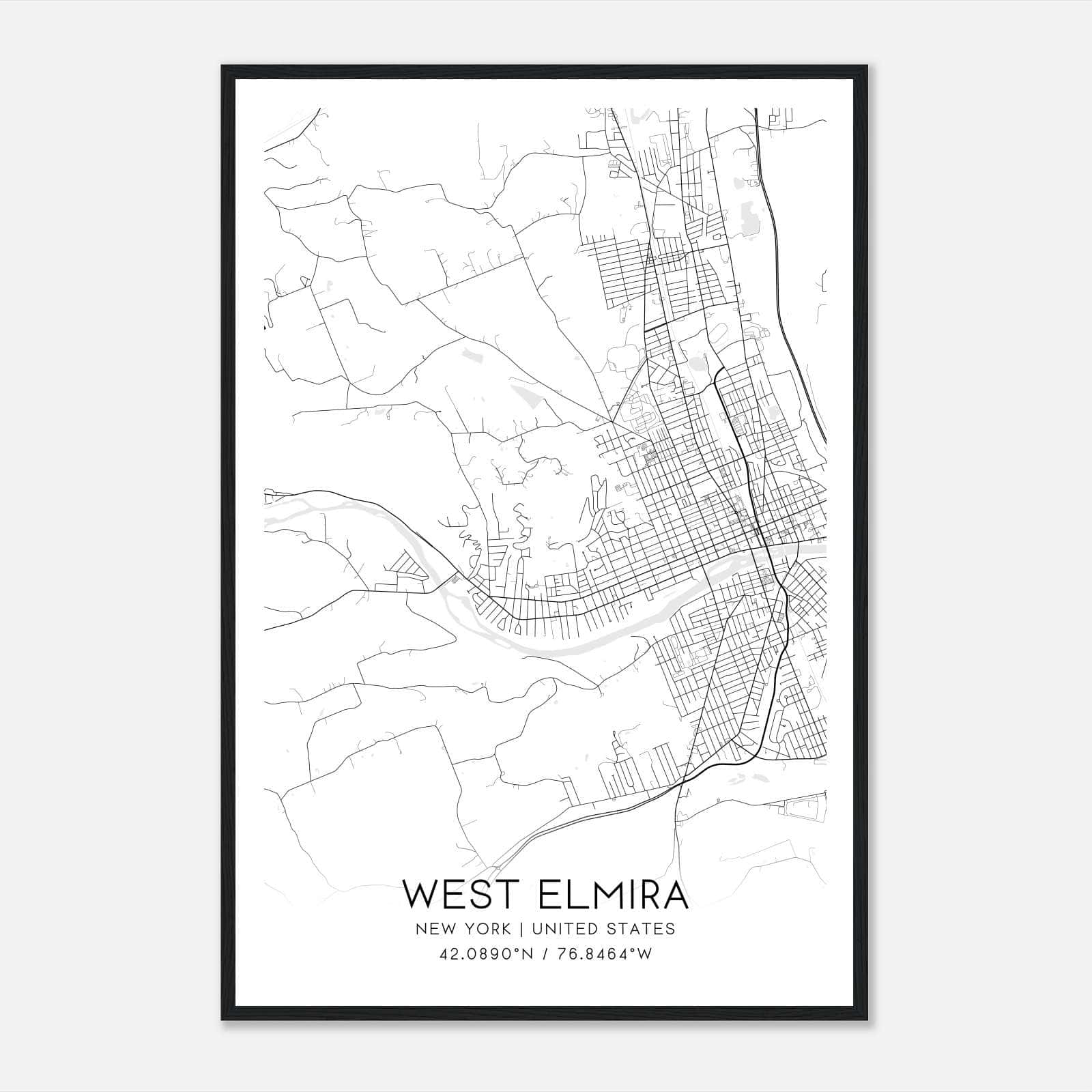 West Elmira New York Map Poster, Modern Home Decor Wall Art Print West Elmira New York Map Poster, Modern Home Decor Wall Art Print