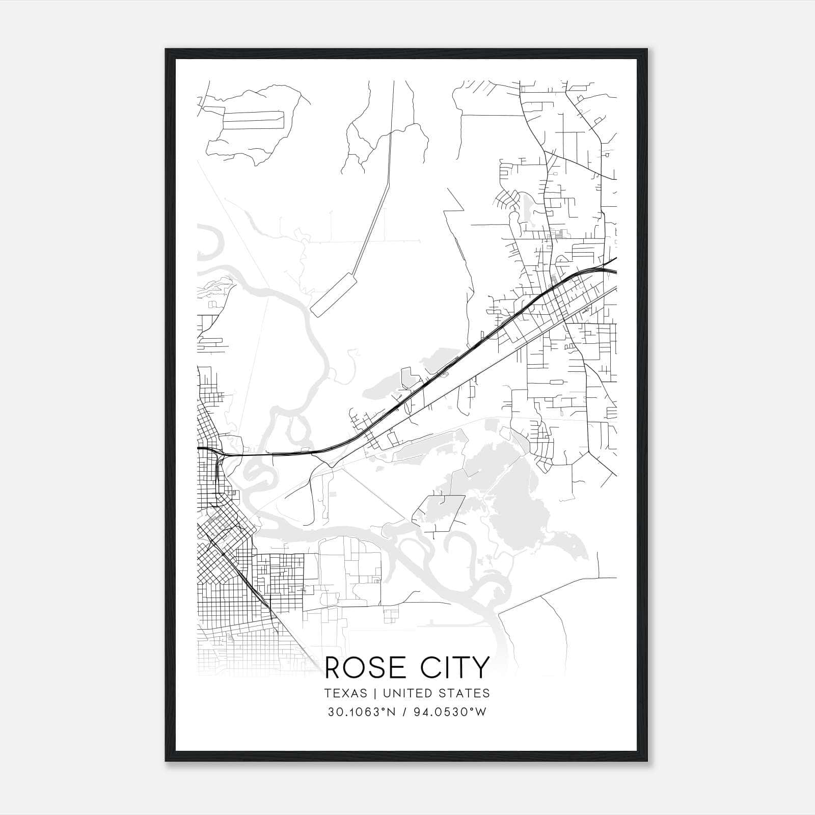 Rose City Texas Map Poster, Modern Home Decor Wall Art Print Rose City Texas Map Poster, Modern Home Decor Wall Art Print