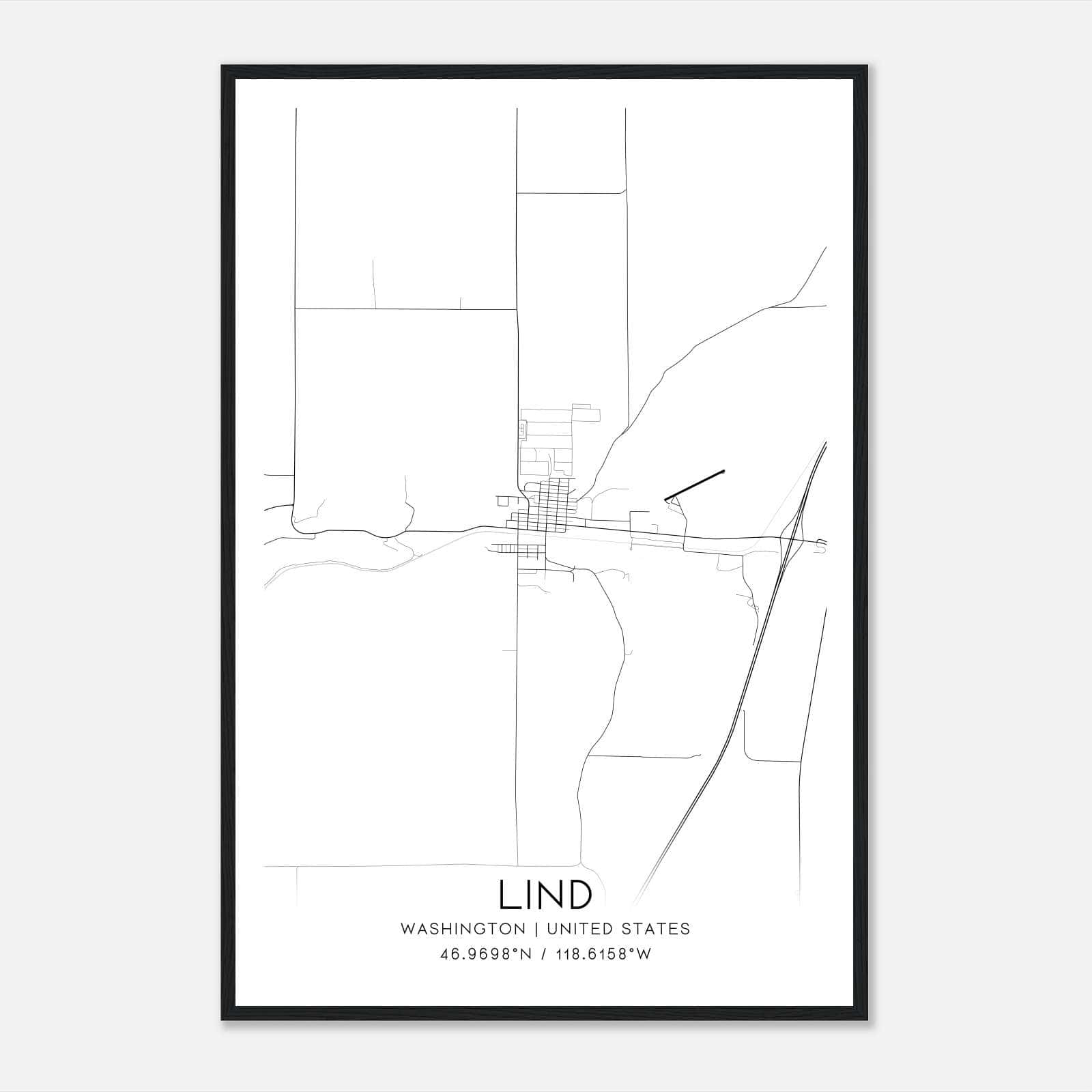 Lind Washington Map Poster, Modern Home Decor Wall Art Print Lind Washington Map Poster, Modern Home Decor Wall Art Print