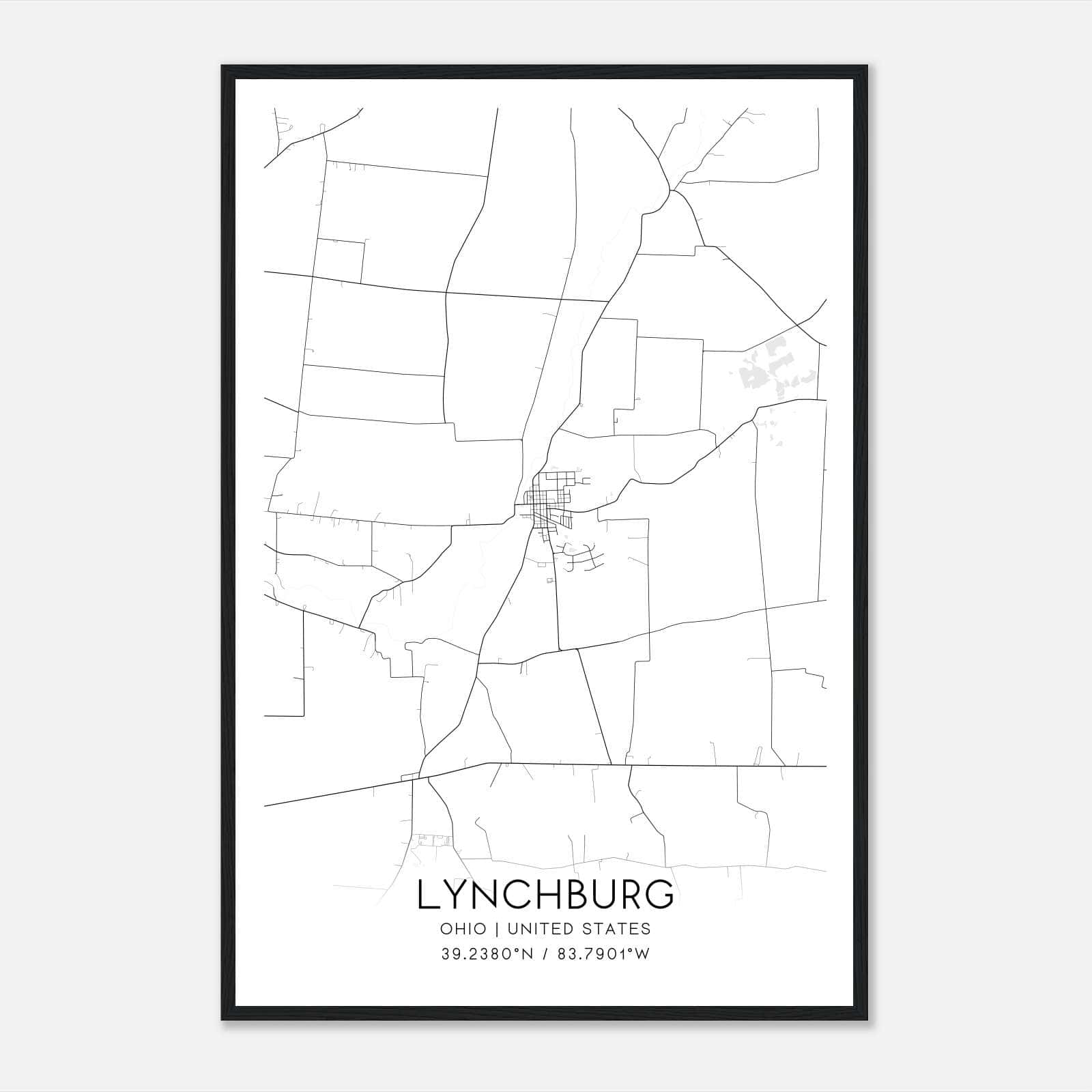 Lynchburg Ohio Map Poster, Modern Home Decor Wall Art Print Lynchburg Ohio Map Poster, Modern Home Decor Wall Art Print