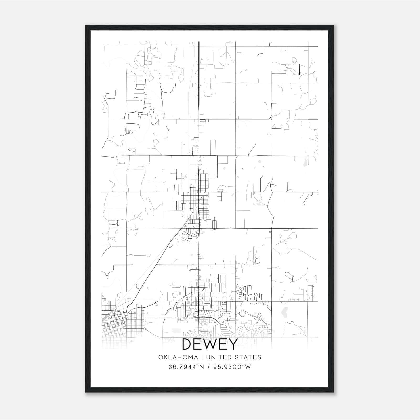 Dewey Oklahoma Map Poster, Modern Home Decor Wall Art Print Dewey Oklahoma Map Poster, Modern Home Decor Wall Art Print