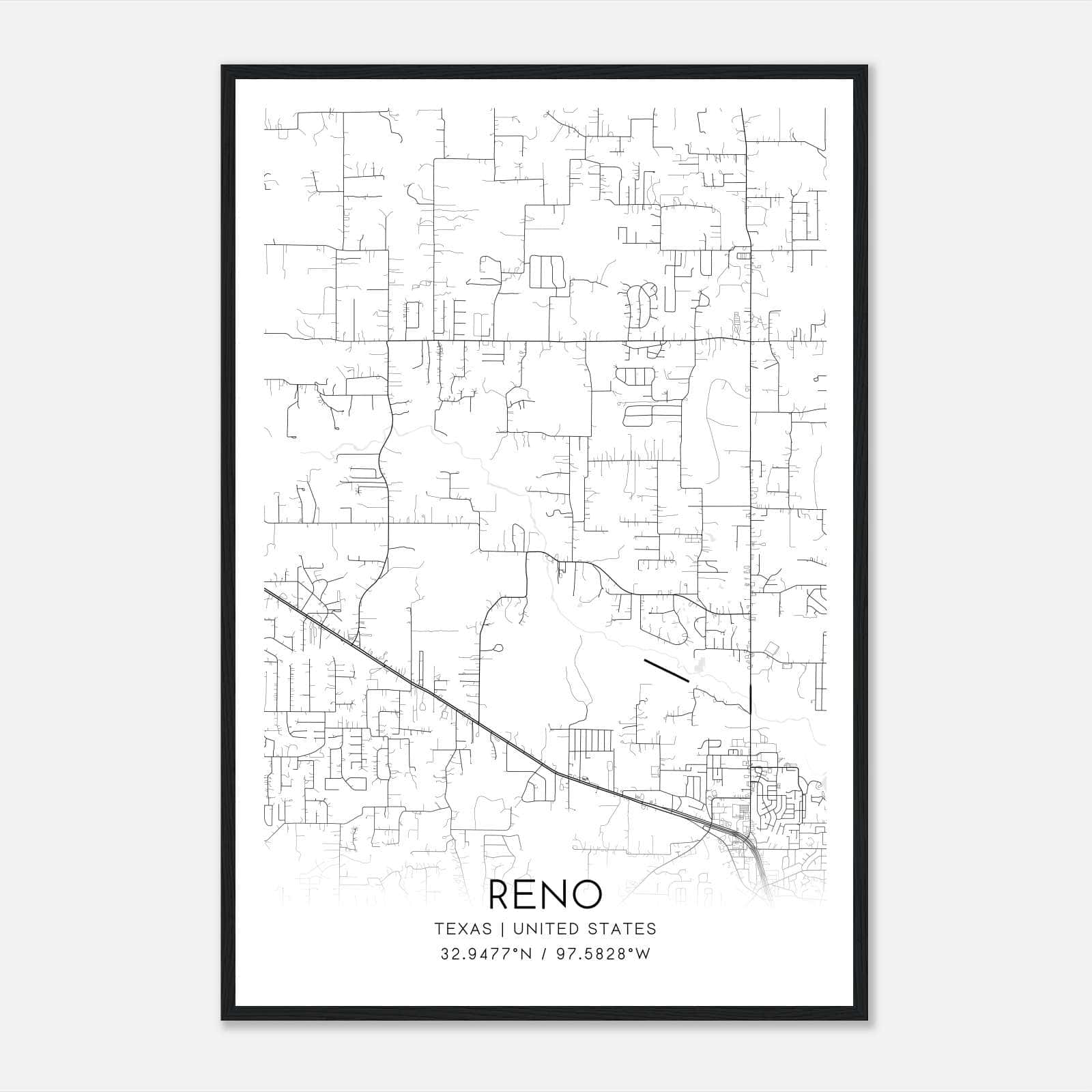 Reno Texas Map Poster, Modern Home Decor Wall Art Print Reno Texas Map Poster, Modern Home Decor Wall Art Print