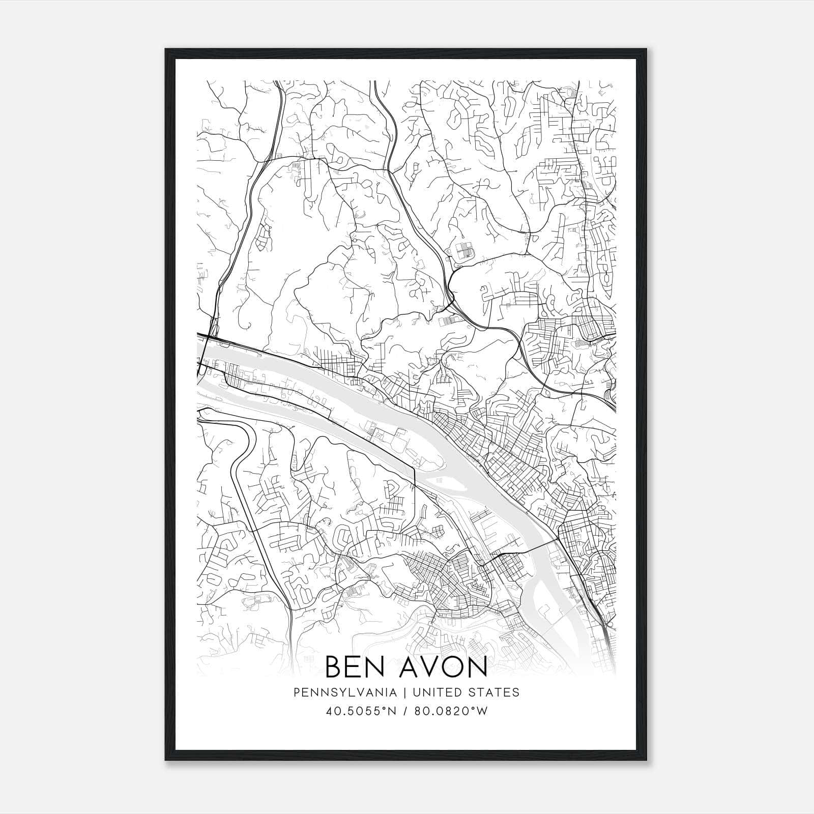 Ben Avon Pennsylvania Map Poster, Modern Home Decor Wall Art Print Ben Avon Pennsylvania Map Poster, Modern Home Decor Wall Art Print