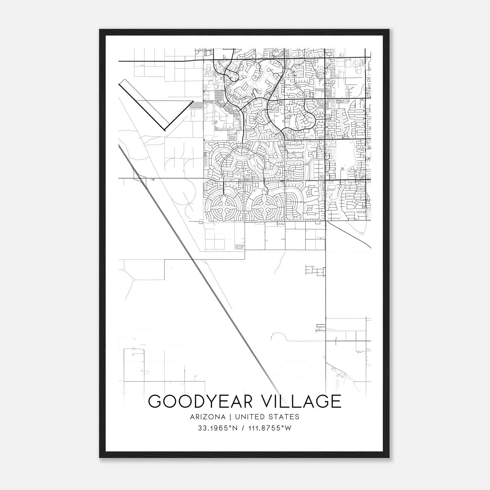 Goodyear Village Arizona Map Poster, Modern Home Decor Wall Art Print Goodyear Village Arizona Map Poster, Modern Home Decor Wall Art Print