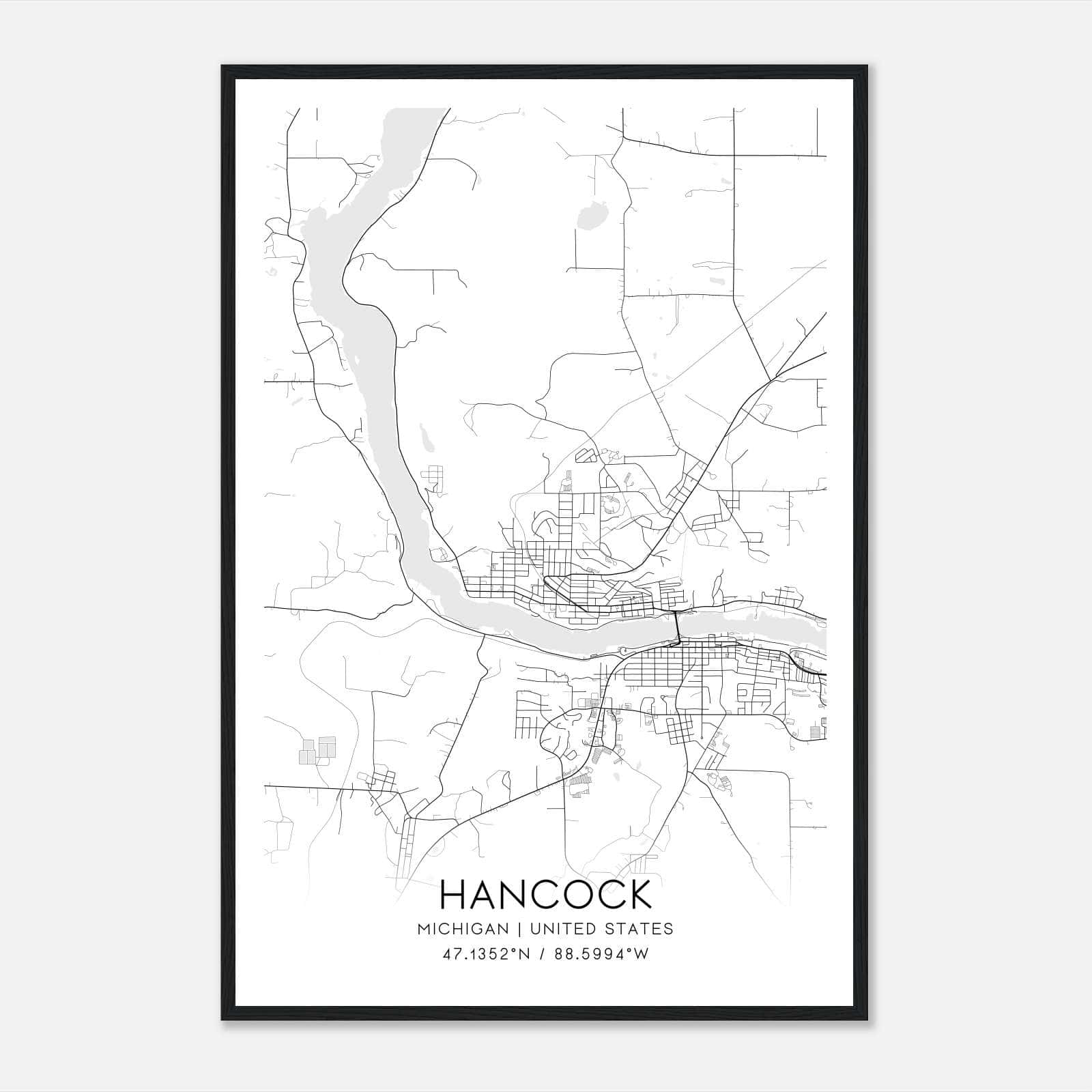 Hancock Michigan Map Poster, Modern Home Decor Wall Art Print Hancock Michigan Map Poster, Modern Home Decor Wall Art Print