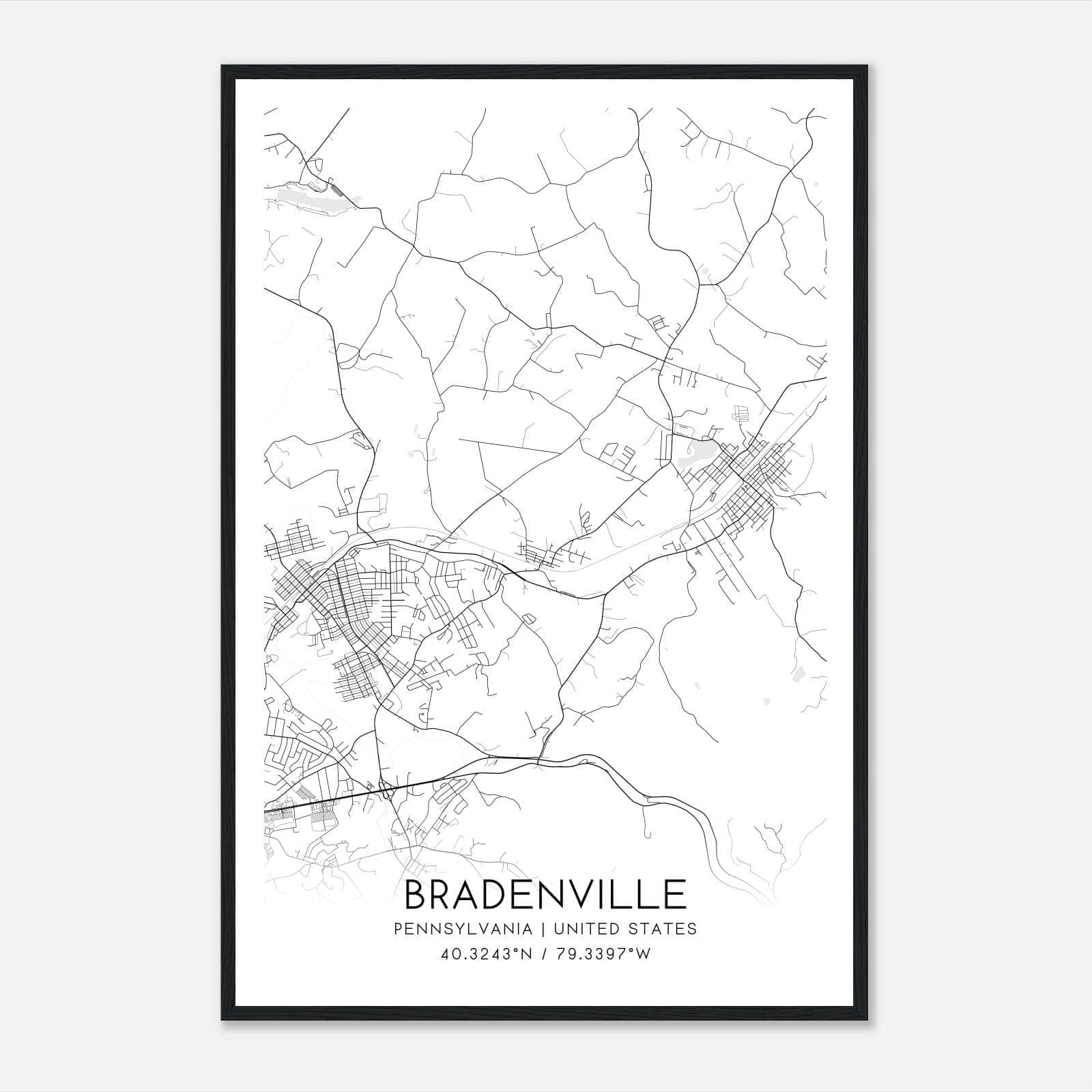 Bradenville Pennsylvania Map Poster, Modern Home Decor Wall Art Print Bradenville Pennsylvania Map Poster, Modern Home Decor Wall Art Print