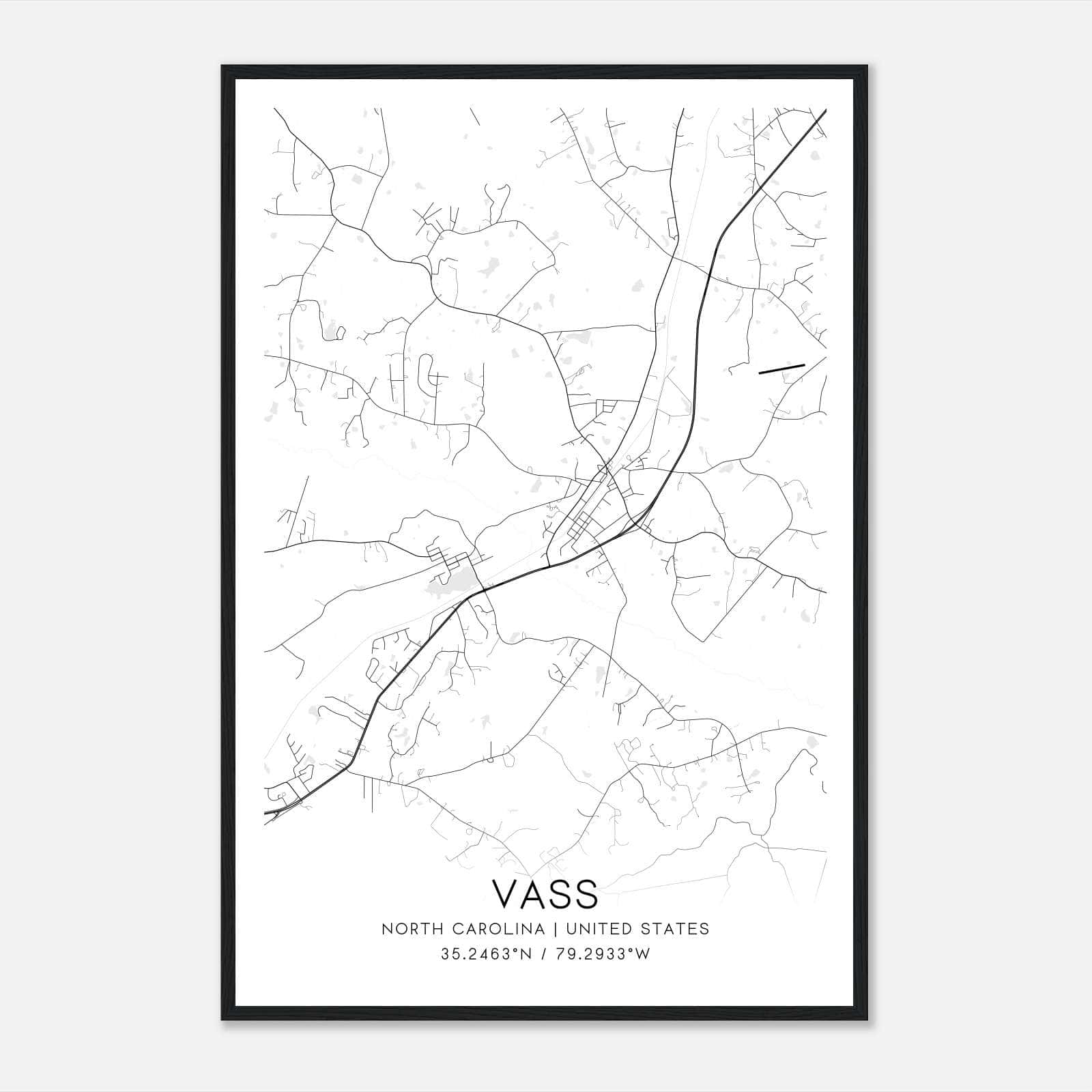 Vass North Carolina Map Poster, Modern Home Decor Wall Art Print Vass North Carolina Map Poster, Modern Home Decor Wall Art Print