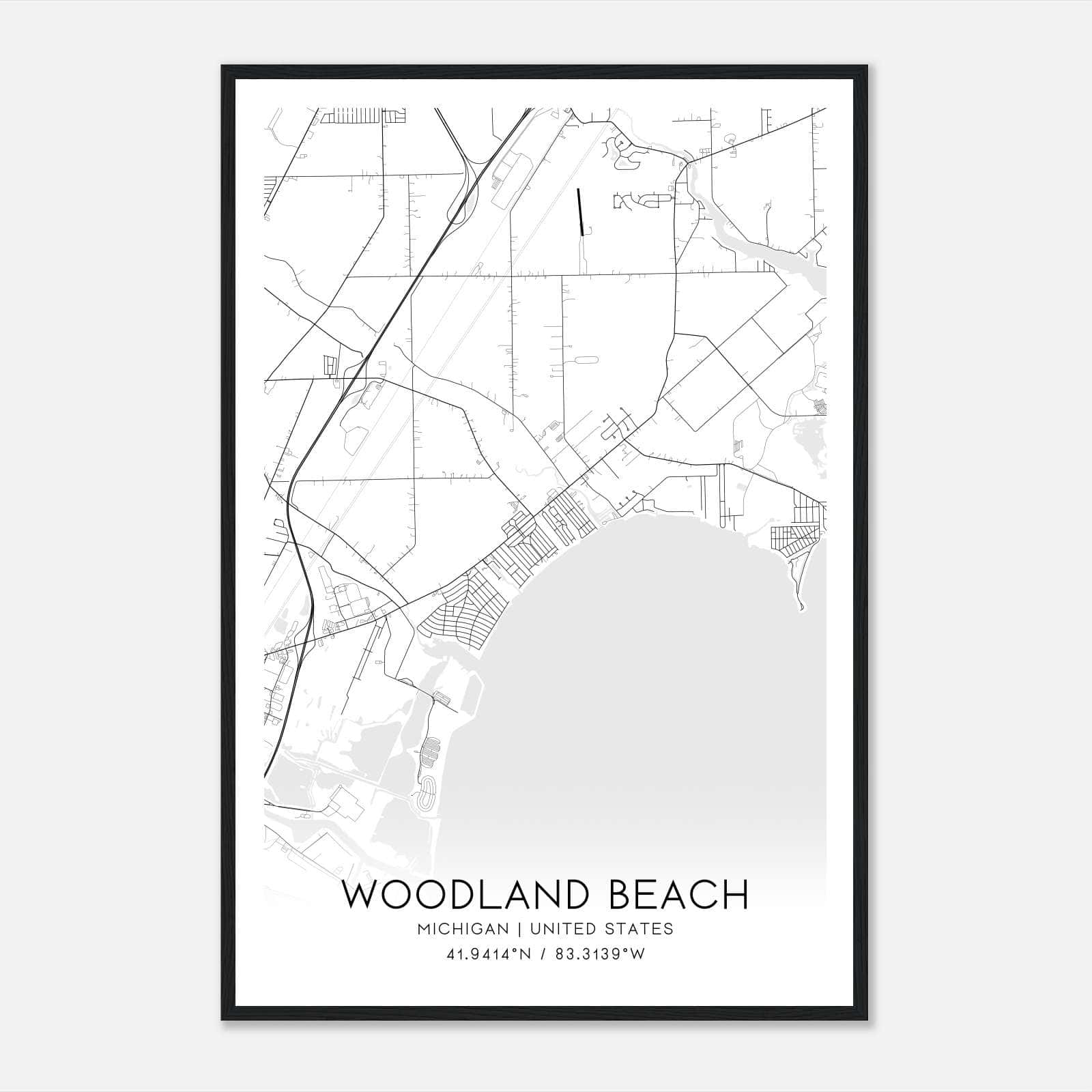Woodland Beach Michigan Map Poster, Modern Home Decor Wall Art Print Woodland Beach Michigan Map Poster, Modern Home Decor Wall Art Print