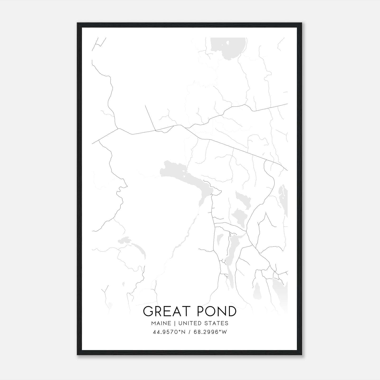 Great Pond Maine Map Poster, Modern Home Decor Wall Art Print Great Pond Maine Map Poster, Modern Home Decor Wall Art Print