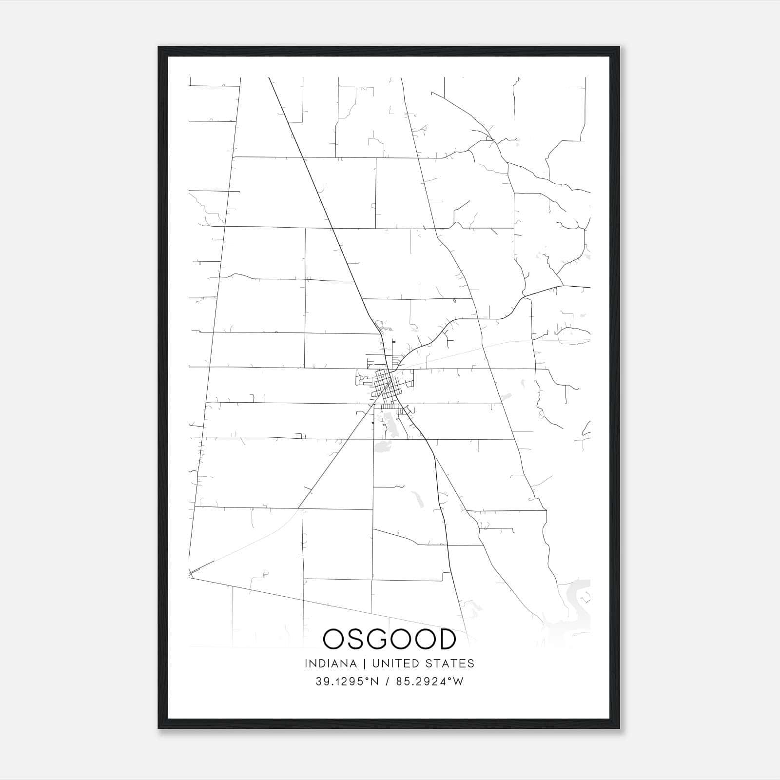 Osgood Indiana Map Poster, Modern Home Decor Wall Art Print Osgood Indiana Map Poster, Modern Home Decor Wall Art Print
