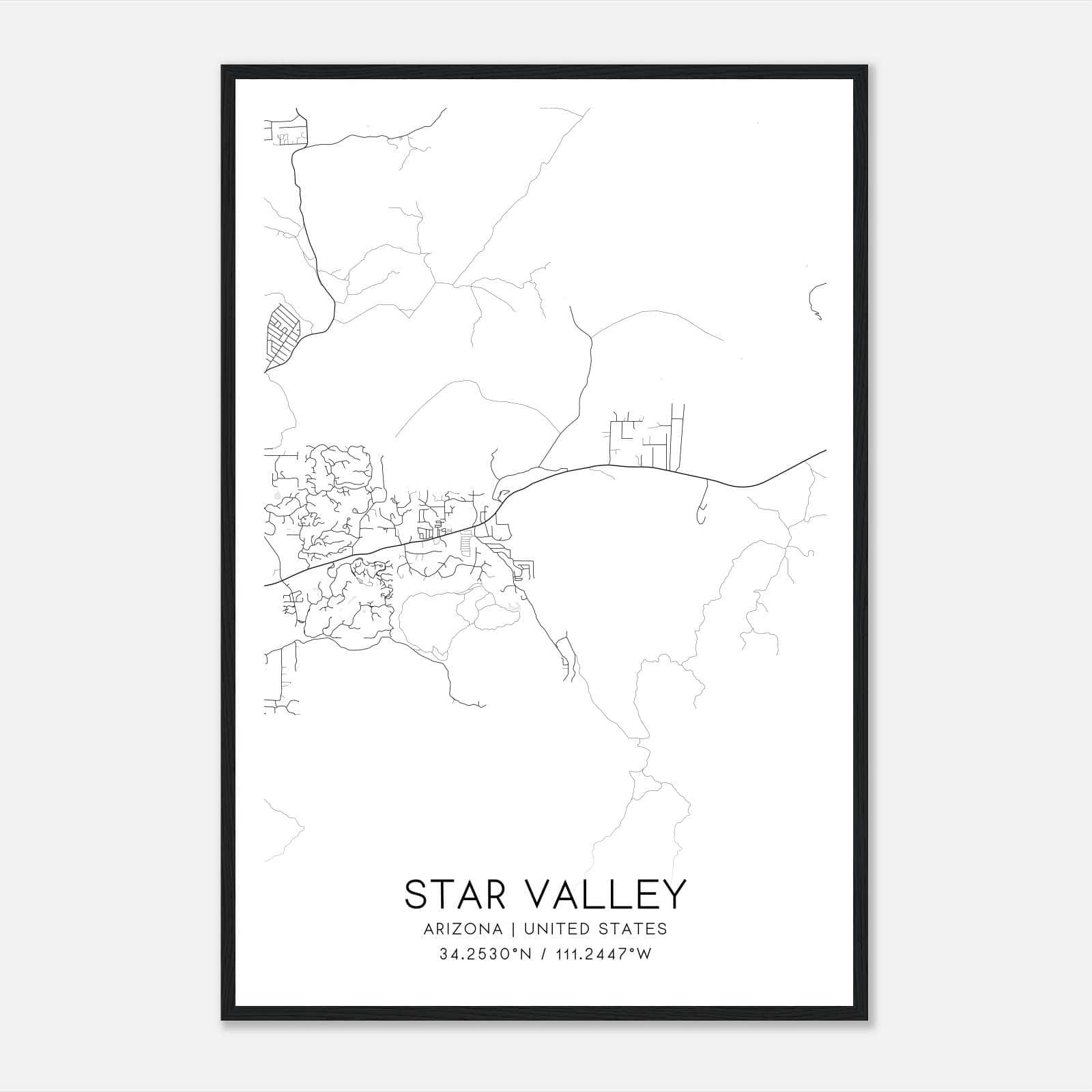Star Valley Arizona Map Poster, Modern Home Decor Wall Art Print Star Valley Arizona Map Poster, Modern Home Decor Wall Art Print