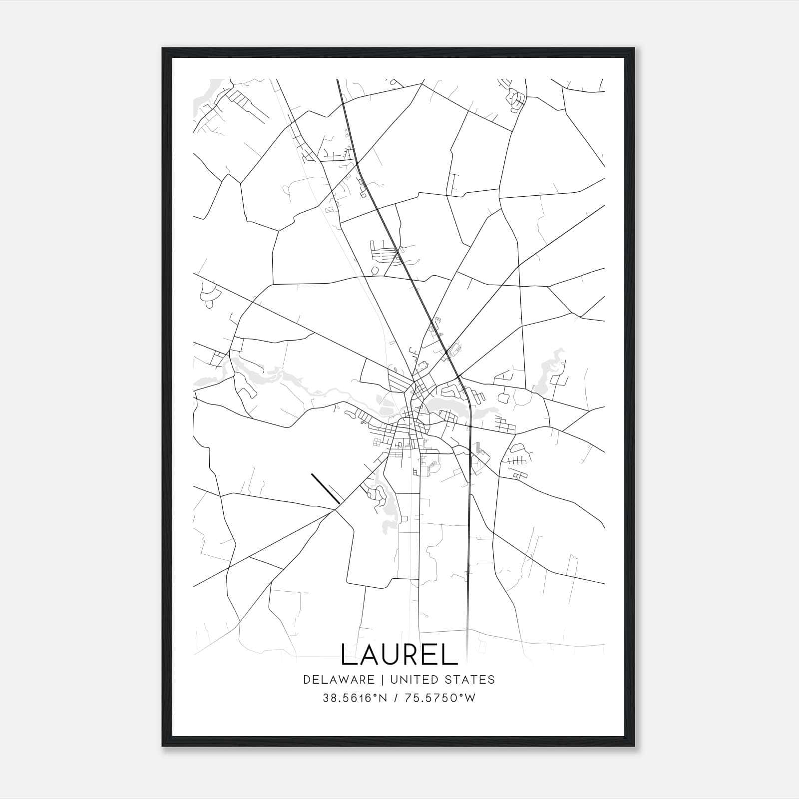 Laurel Delaware Map Poster, Modern Home Decor Wall Art Print Laurel Delaware Map Poster, Modern Home Decor Wall Art Print