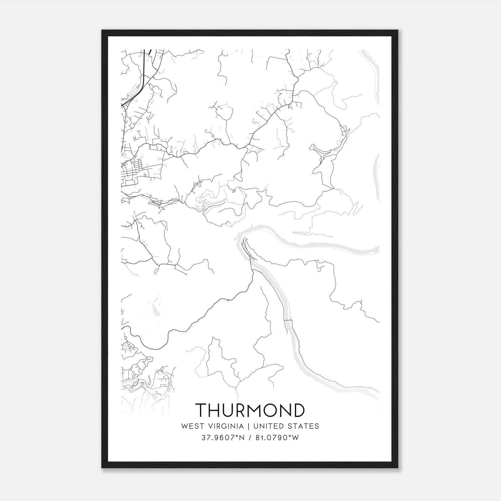 Thurmond West Virginia Map Poster, Modern Home Decor Wall Art Print Thurmond West Virginia Map Poster, Modern Home Decor Wall Art Print