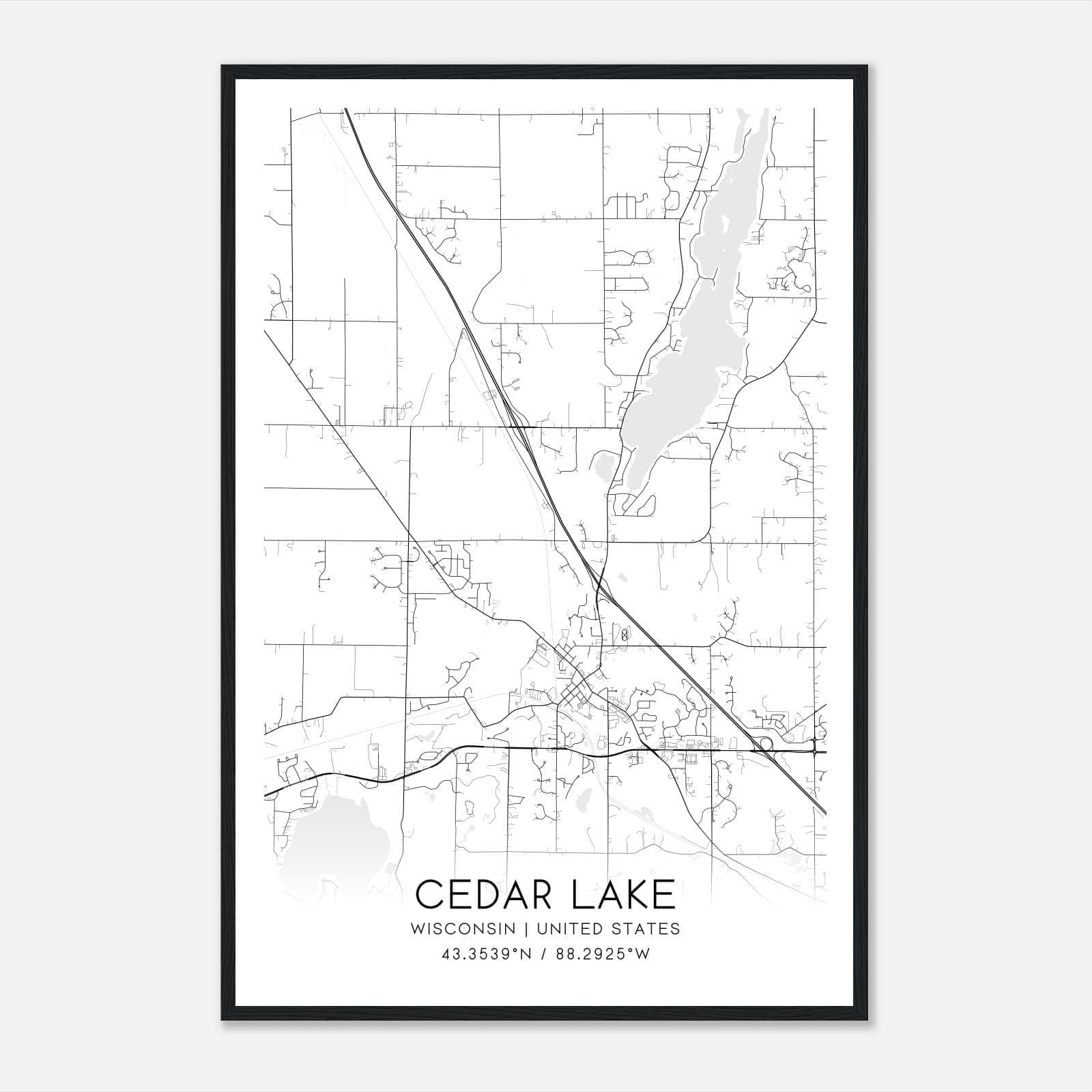 Cedar Lake Wisconsin Map Poster, Modern Home Decor Wall Art Print Cedar Lake Wisconsin Map Poster, Modern Home Decor Wall Art Print