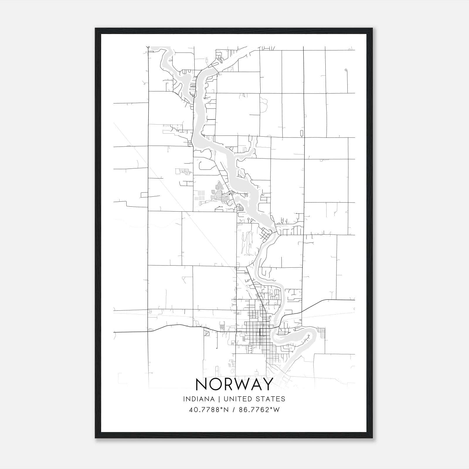 Norway Indiana Map Poster, Modern Home Decor Wall Art Print Norway Indiana Map Poster, Modern Home Decor Wall Art Print
