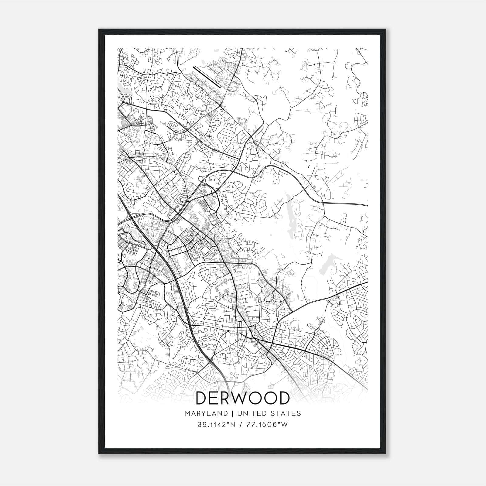 Derwood Maryland Map Poster, Modern Home Decor Wall Art Print Derwood Maryland Map Poster, Modern Home Decor Wall Art Print
