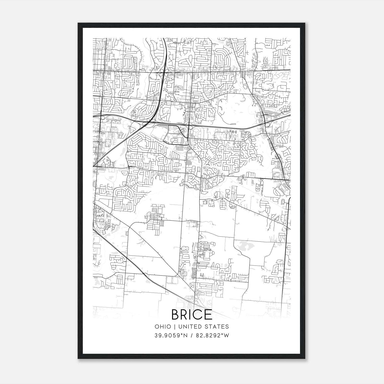 Brice Ohio Map Poster, Modern Home Decor Wall Art Print Brice Ohio Map Poster, Modern Home Decor Wall Art Print