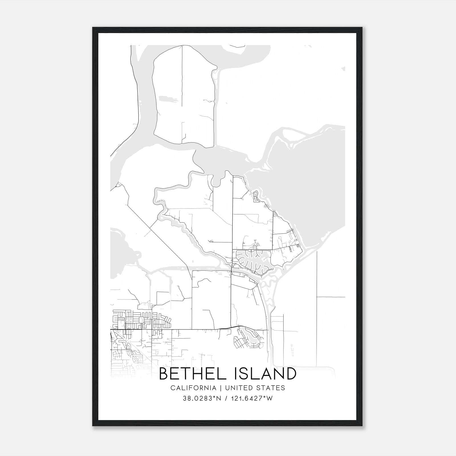 Bethel Island California Map Poster, Modern Home Decor Wall Art Print Bethel Island California Map Poster, Modern Home Decor Wall Art Print