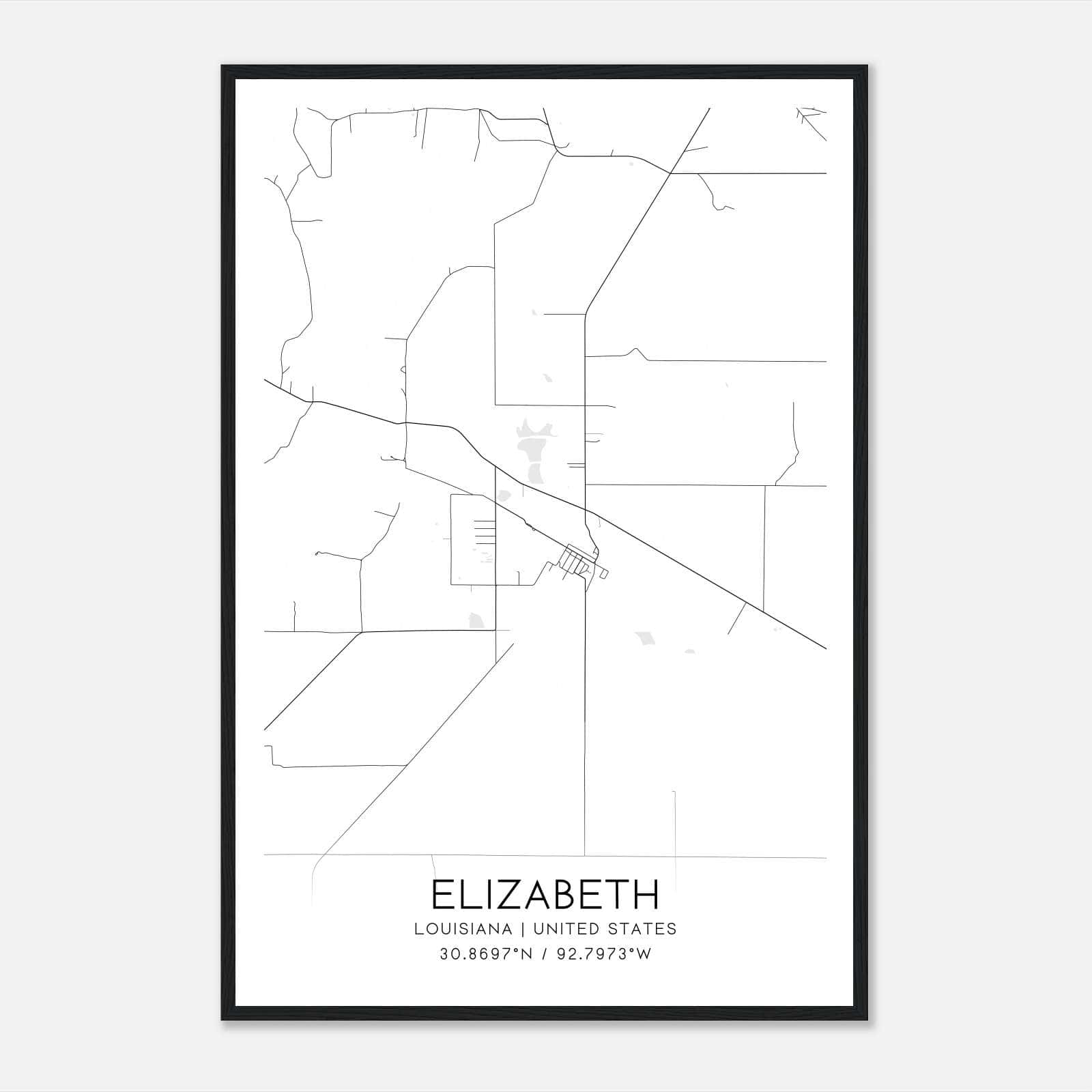 Elizabeth Louisiana Map Poster, Modern Home Decor Wall Art Print Elizabeth Louisiana Map Poster, Modern Home Decor Wall Art Print