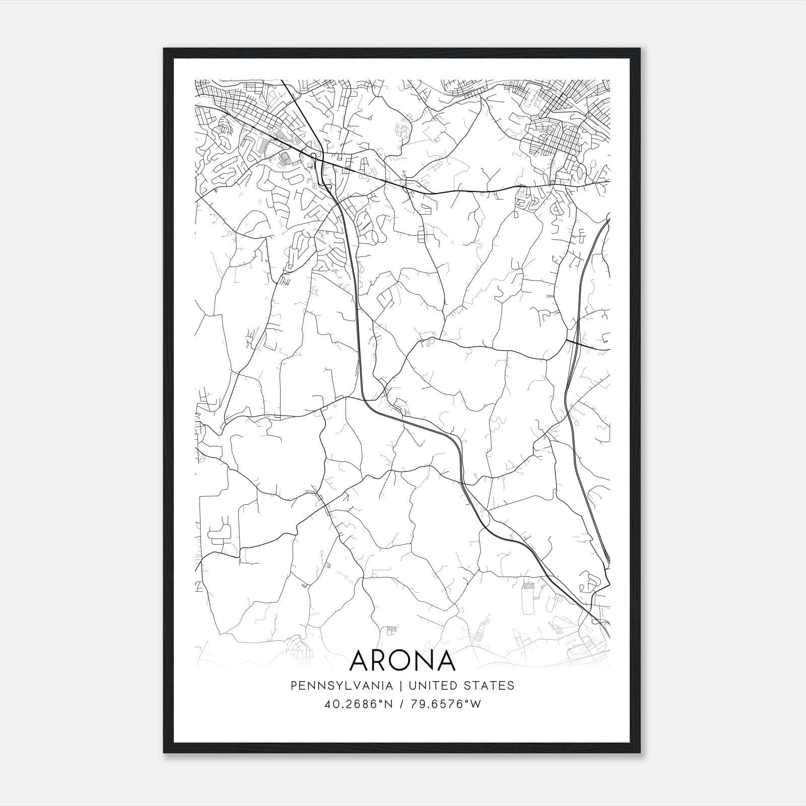 Arona Pennsylvania Map Poster, Modern Home Decor Wall Art Print Arona Pennsylvania Map Poster, Modern Home Decor Wall Art Print