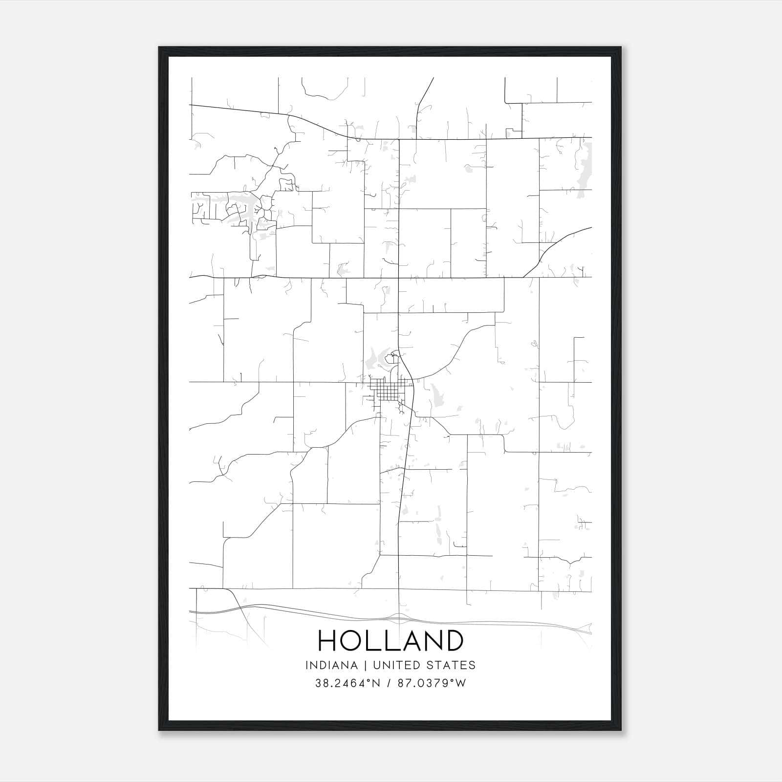 Holland Indiana Map Poster, Modern Home Decor Wall Art Print Holland Indiana Map Poster, Modern Home Decor Wall Art Print