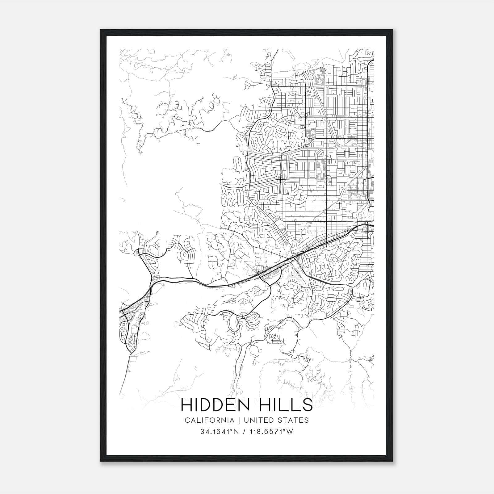 Hidden Hills California Map Poster, Modern Home Decor Wall Art Print Hidden Hills California Map Poster, Modern Home Decor Wall Art Print
