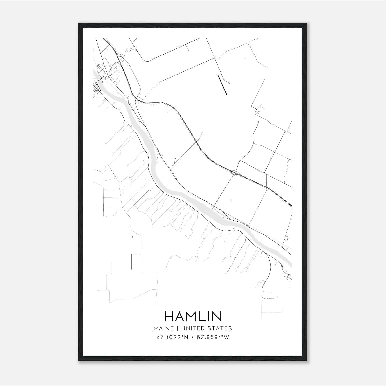 Hamlin Maine Map Poster, Modern Home Decor Wall Art Print Hamlin Maine Map Poster, Modern Home Decor Wall Art Print