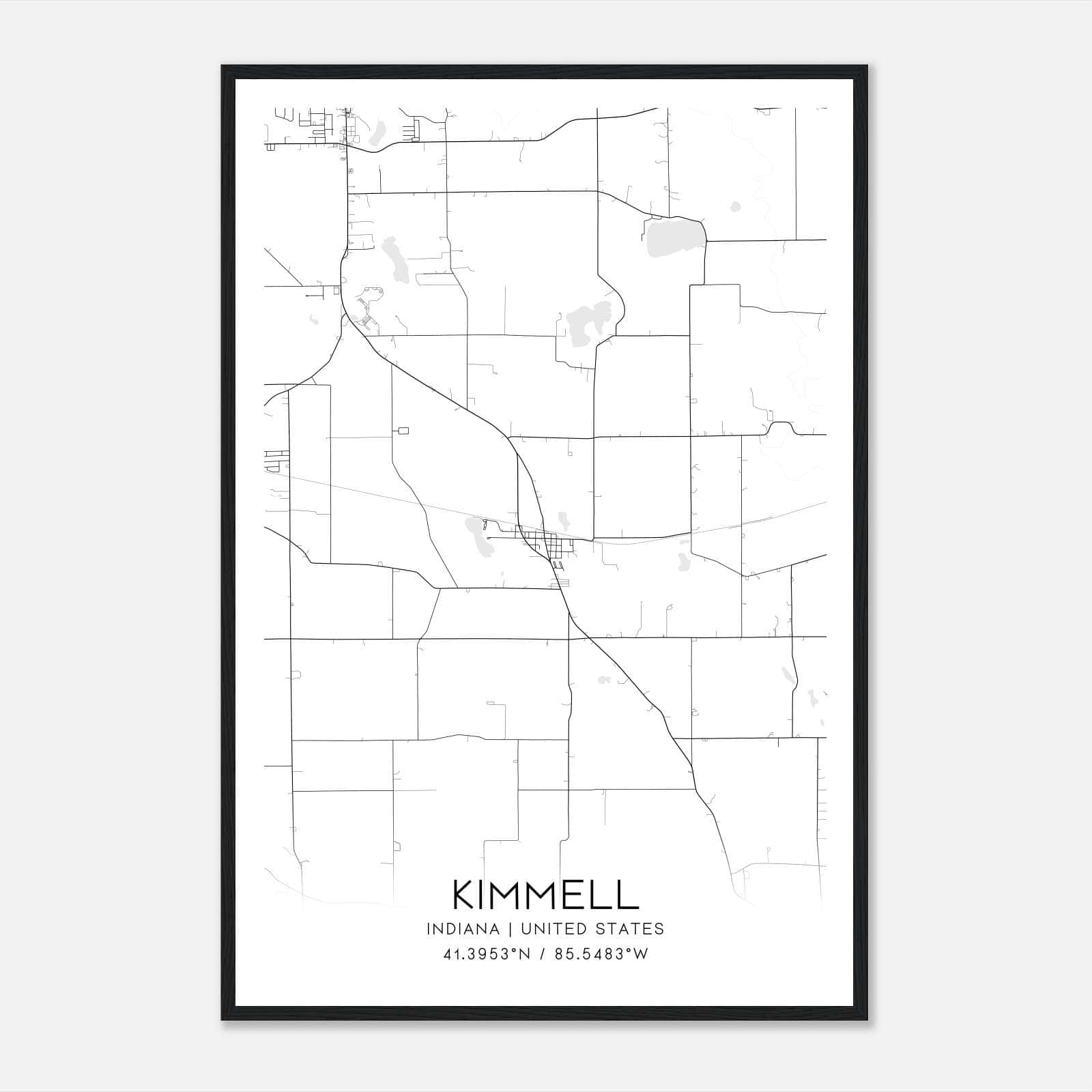 Kimmell Indiana Map Poster, Modern Home Decor Wall Art Print Kimmell Indiana Map Poster, Modern Home Decor Wall Art Print