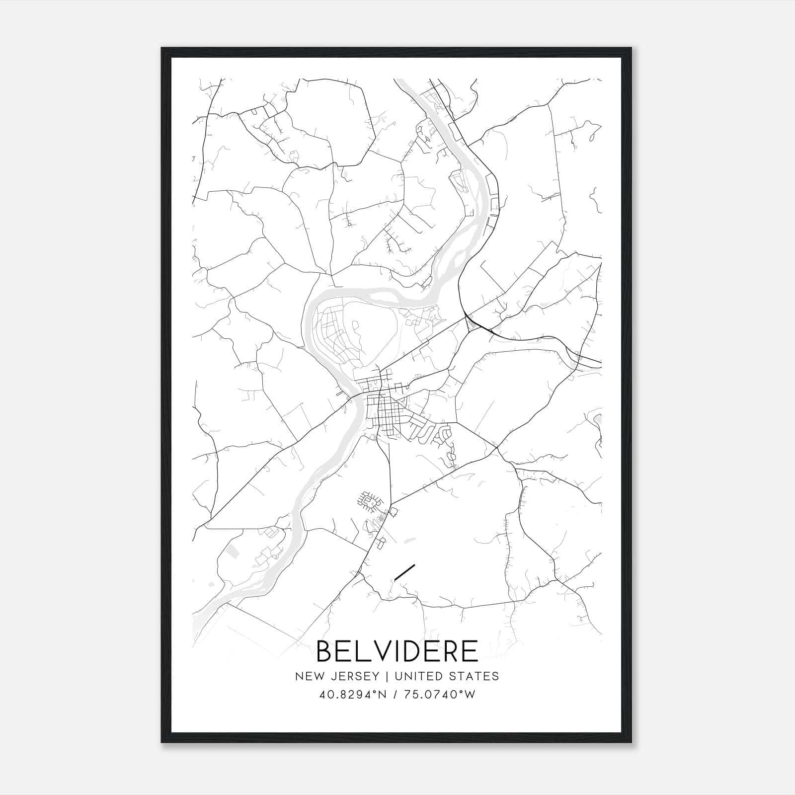Belvidere New Jersey Map Poster, Modern Home Decor Wall Art Print Belvidere New Jersey Map Poster, Modern Home Decor Wall Art Print