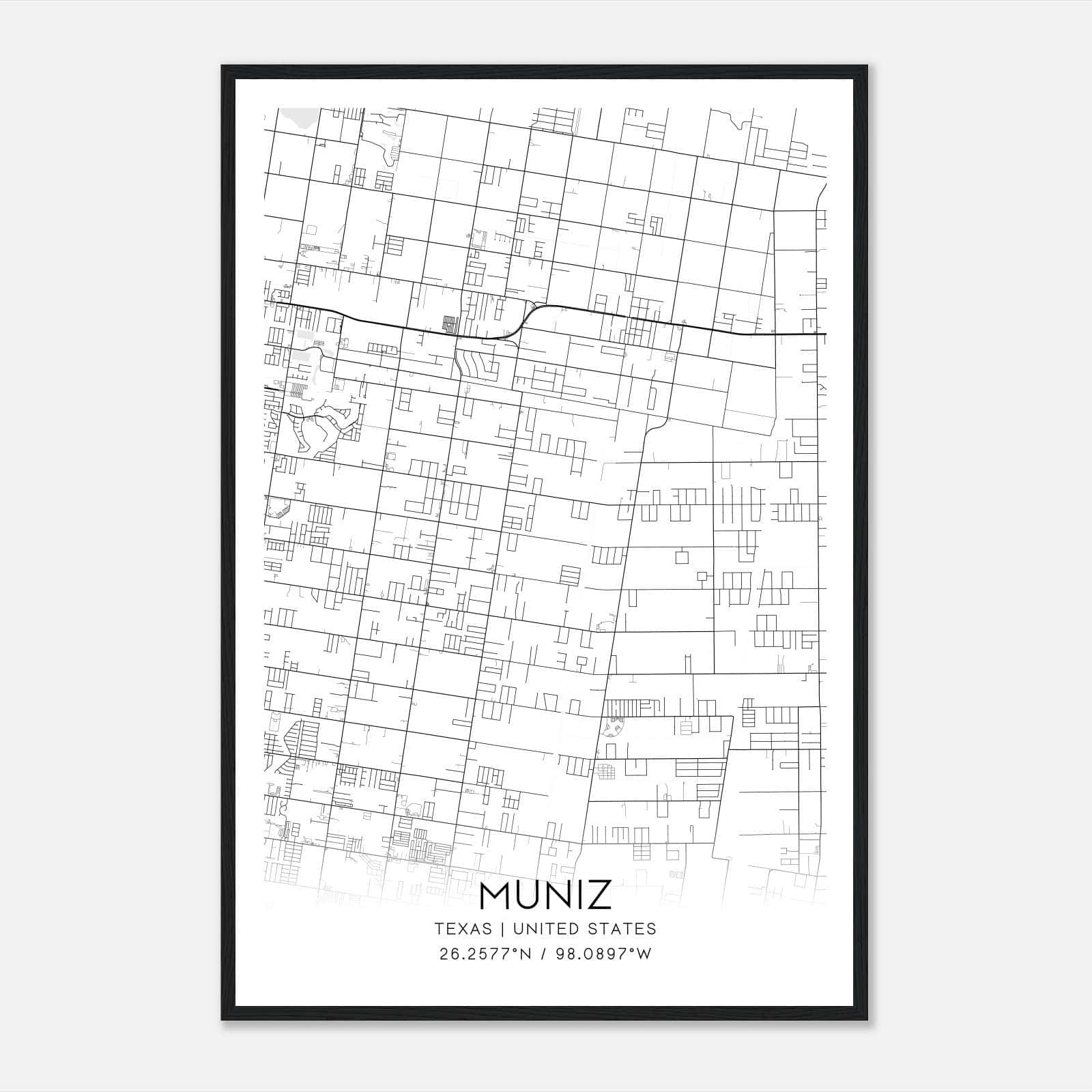 Muniz Texas Map Poster, Modern Home Decor Wall Art Print Muniz Texas Map Poster, Modern Home Decor Wall Art Print