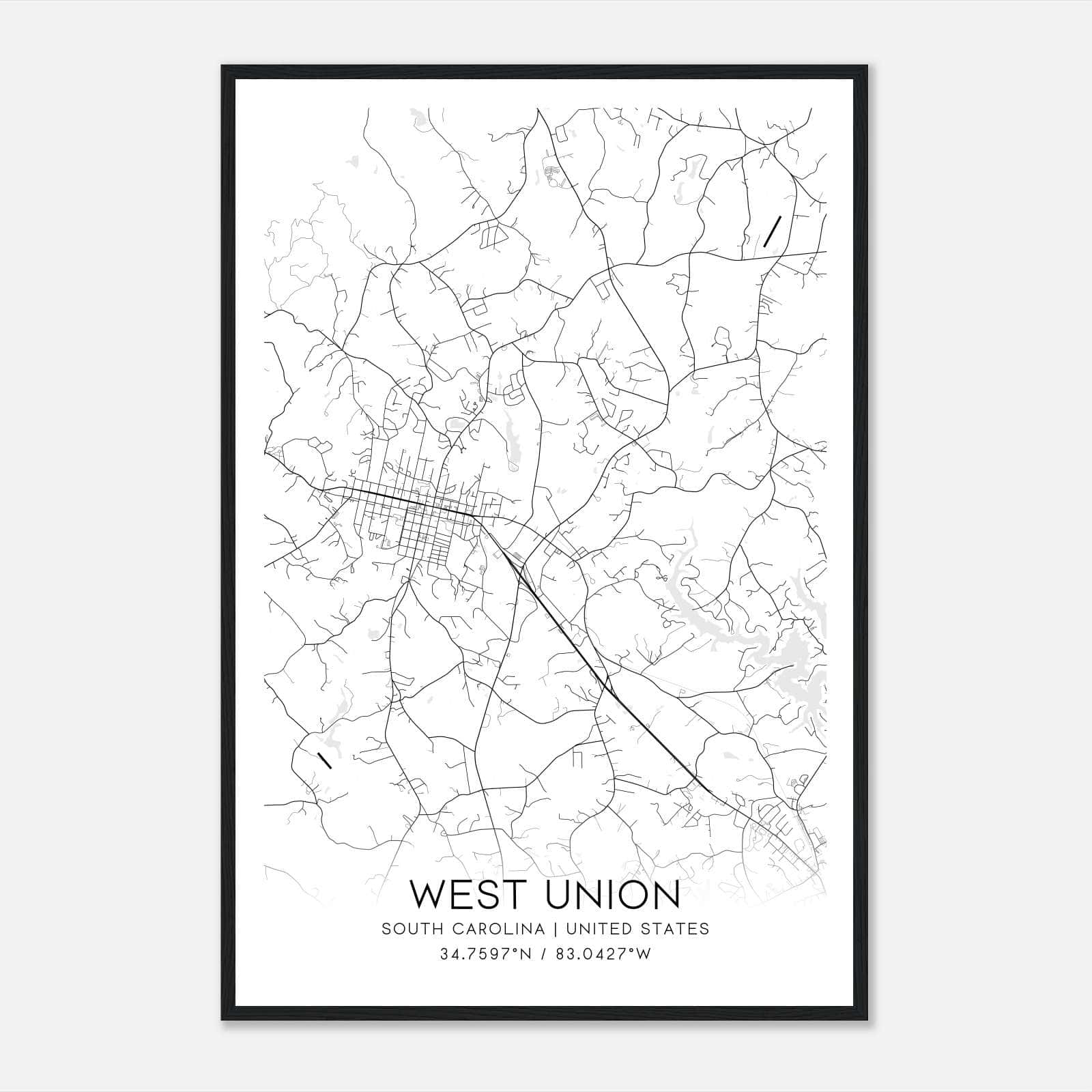 West Union South Carolina Map Poster, Modern Home Decor Wall Art Print West Union South Carolina Map Poster, Modern Home Decor Wall Art Print