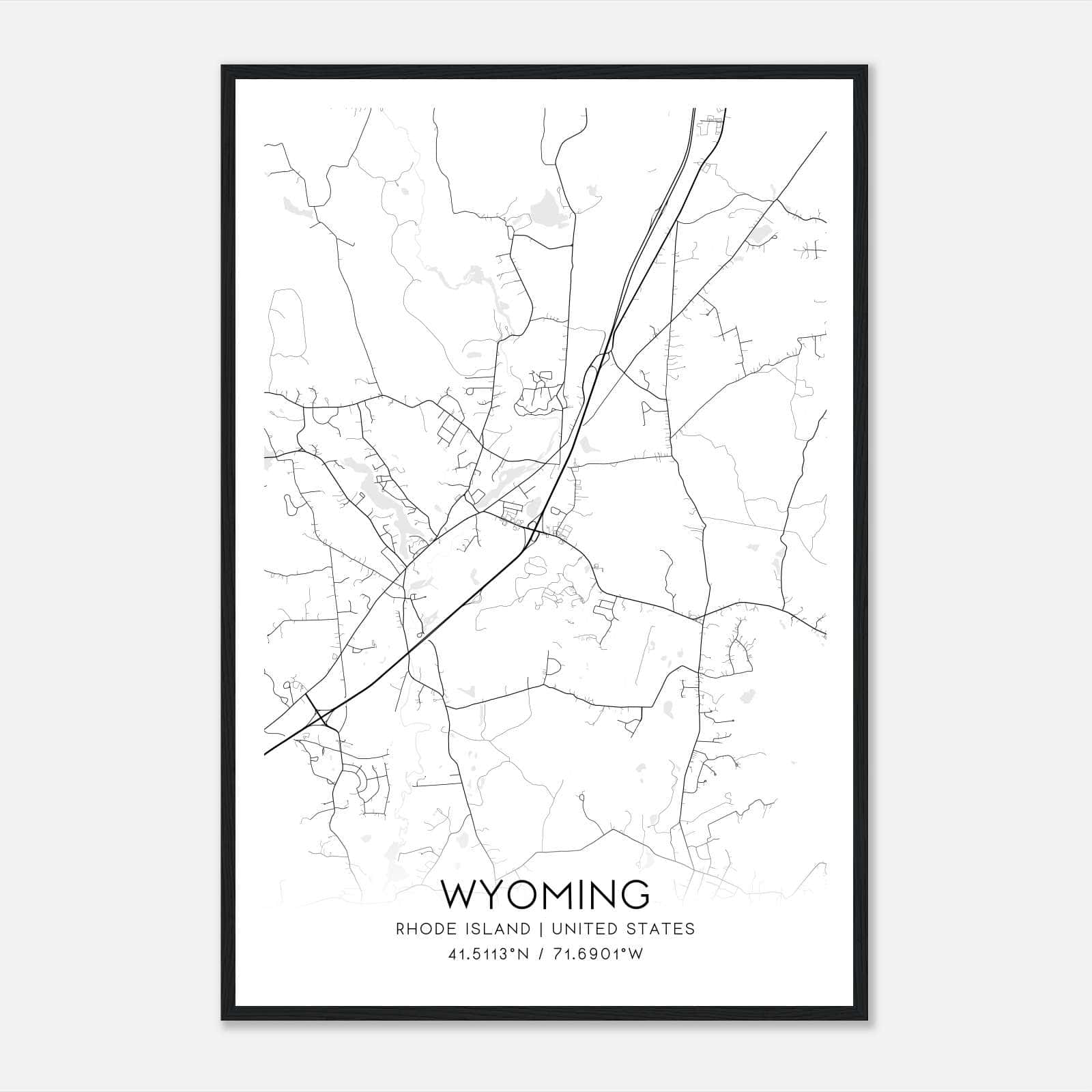 Wyoming Rhode Island Map Poster, Modern Home Decor Wall Art Print Wyoming Rhode Island Map Poster, Modern Home Decor Wall Art Print