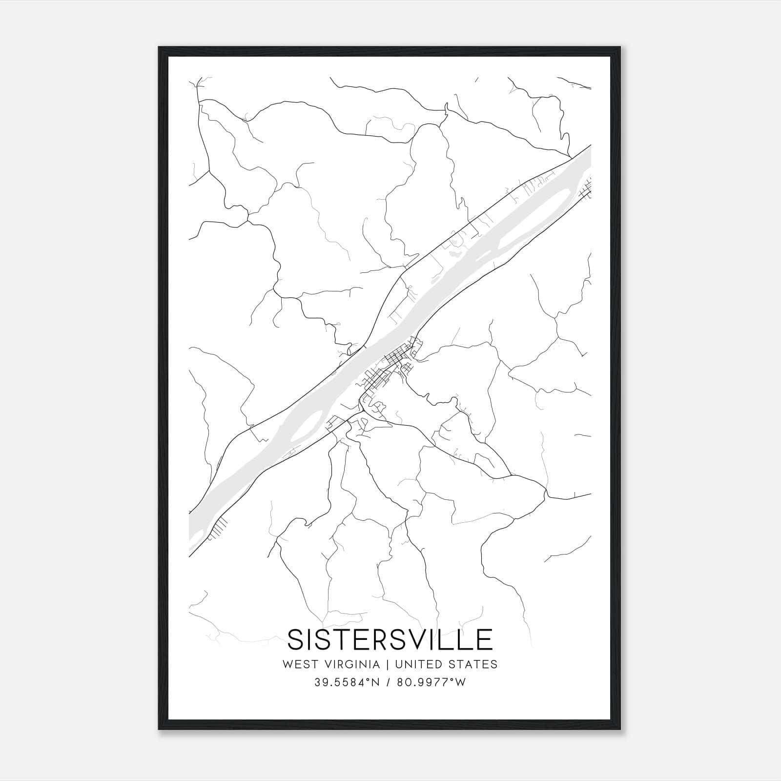 Sistersville West Virginia Map Poster, Modern Home Decor Wall Art Print Sistersville West Virginia Map Poster, Modern Home Decor Wall Art Print