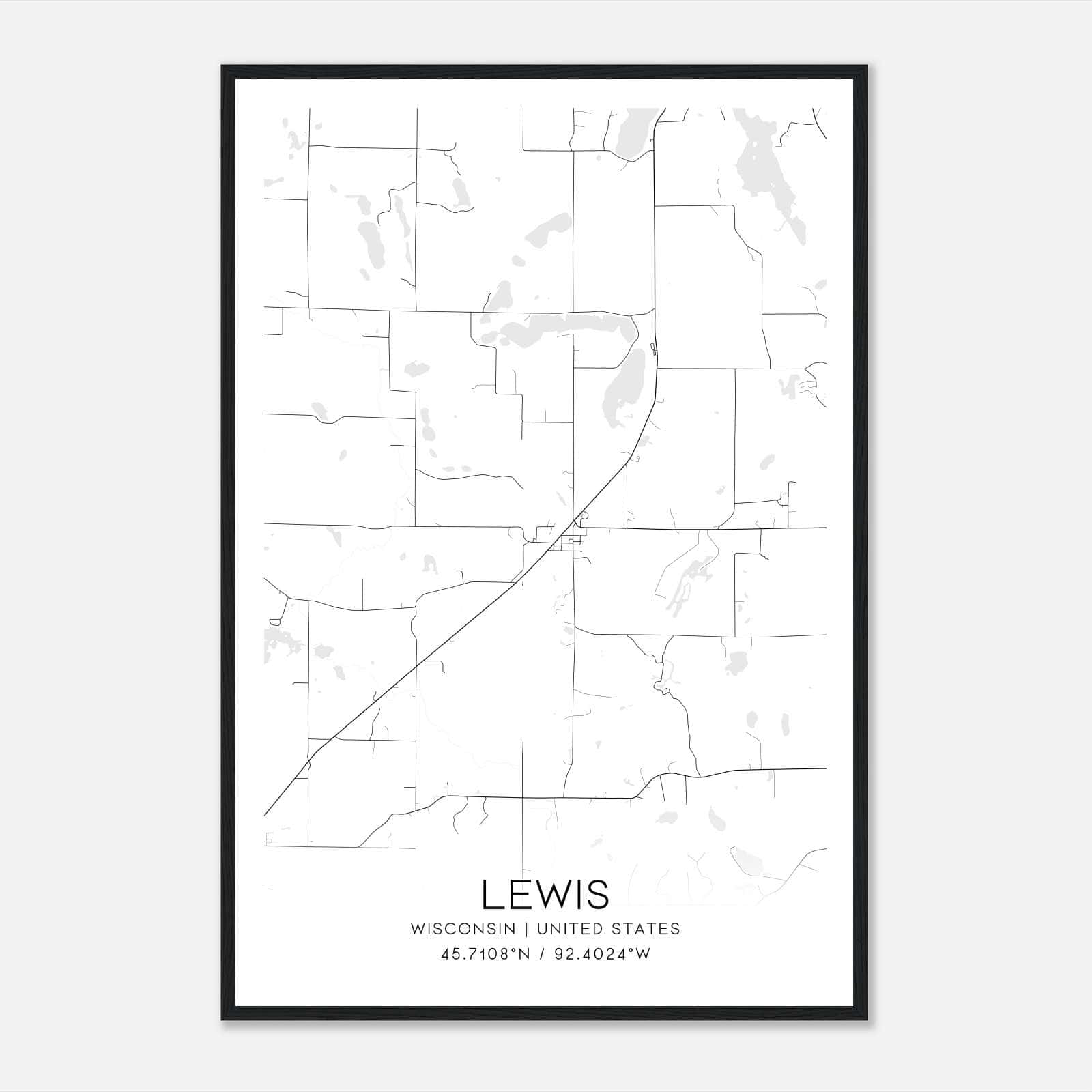 Lewis Wisconsin Map Poster, Modern Home Decor Wall Art Print Lewis Wisconsin Map Poster, Modern Home Decor Wall Art Print
