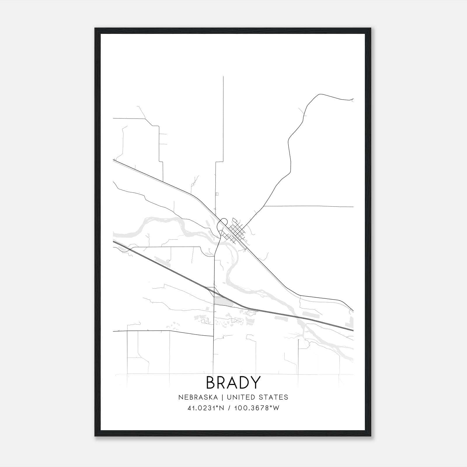 Brady Nebraska Map Poster, Modern Home Decor Wall Art Print Brady Nebraska Map Poster, Modern Home Decor Wall Art Print