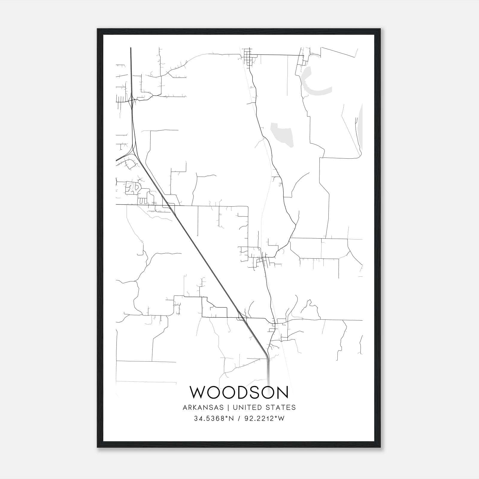 Woodson Arkansas Map Poster, Modern Home Decor Wall Art Print Woodson Arkansas Map Poster, Modern Home Decor Wall Art Print