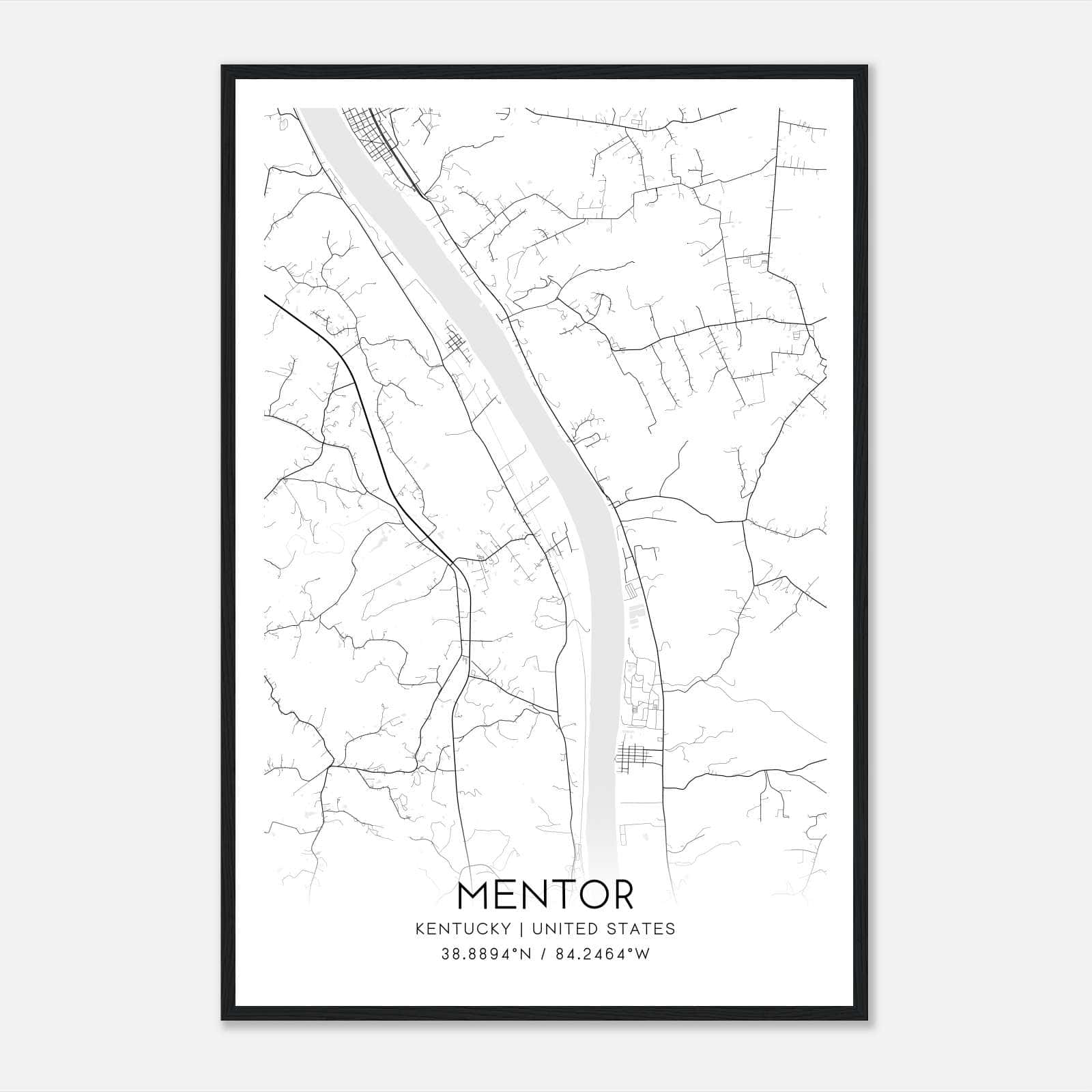 Mentor Kentucky Map Poster, Modern Home Decor Wall Art Print Mentor Kentucky Map Poster, Modern Home Decor Wall Art Print