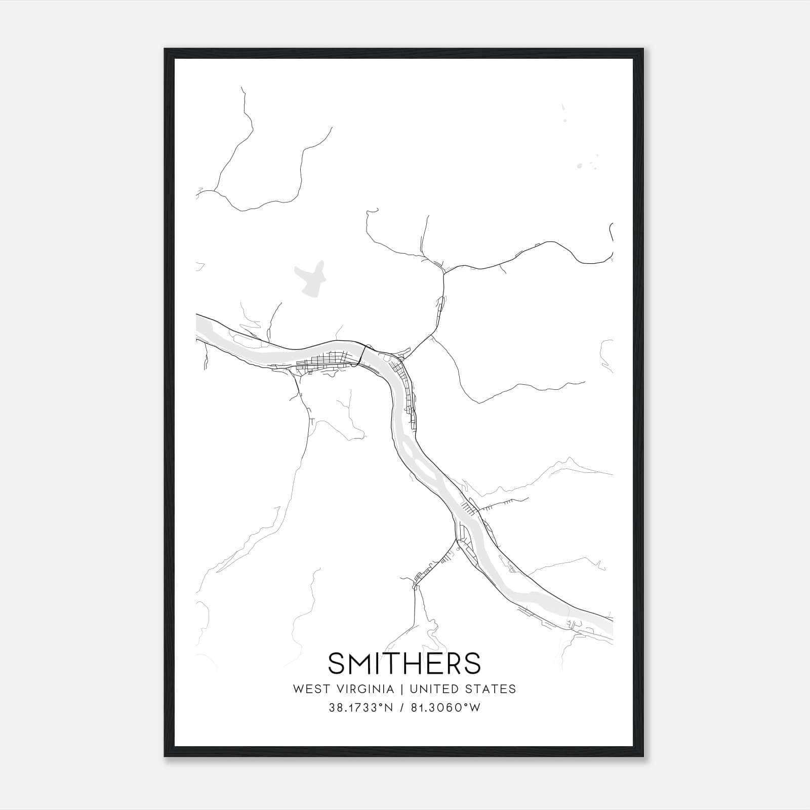 Smithers West Virginia Map Poster, Modern Home Decor Wall Art Print Smithers West Virginia Map Poster, Modern Home Decor Wall Art Print