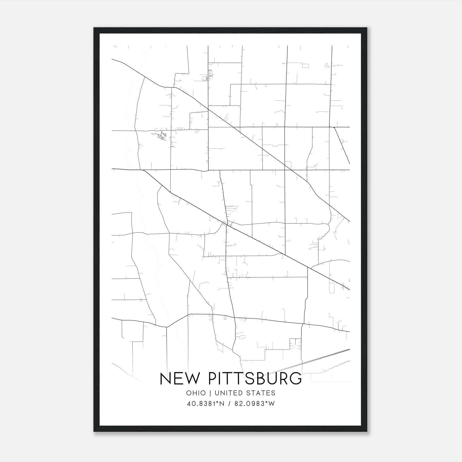 New Pittsburg Ohio Map Poster, Modern Home Decor Wall Art Print New Pittsburg Ohio Map Poster, Modern Home Decor Wall Art Print