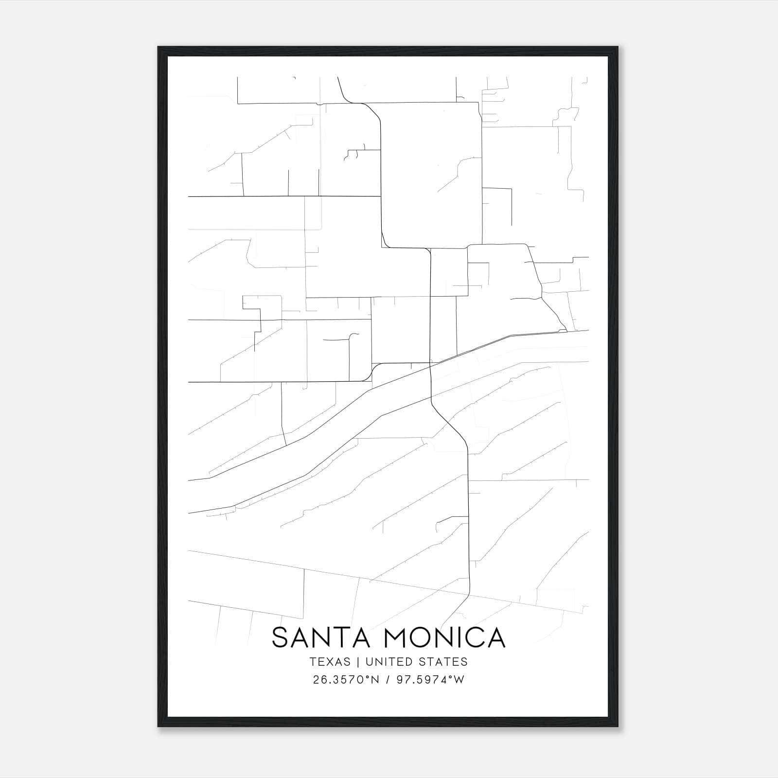Santa Monica Texas Map Poster, Modern Home Decor Wall Art Print Santa Monica Texas Map Poster, Modern Home Decor Wall Art Print